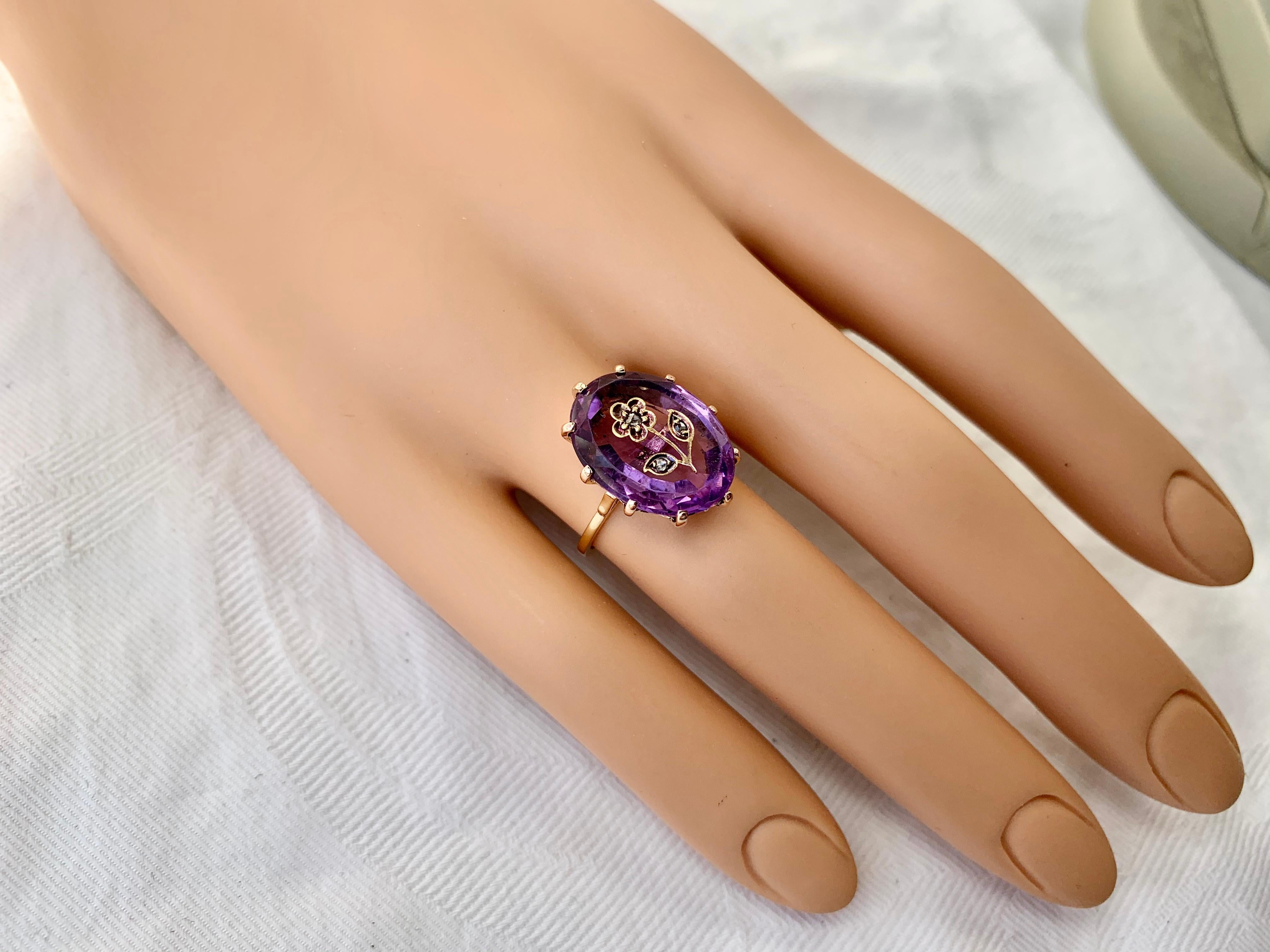Rose Cut Diamant Amethyst Intaglio Ring Rose von Sharon Antike viktorianische Blume 3
