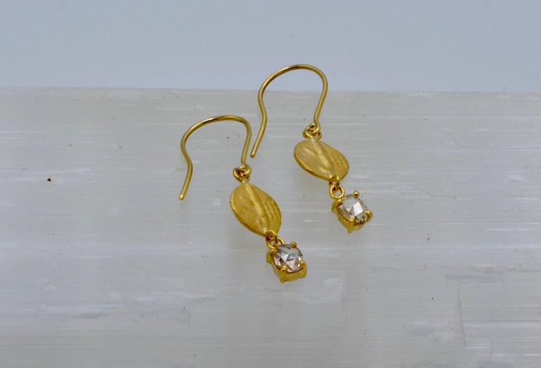 Rose Cut Diamond and 14 Carat Gold 'Coin' Drop Earrings For Sale at 1stDibs