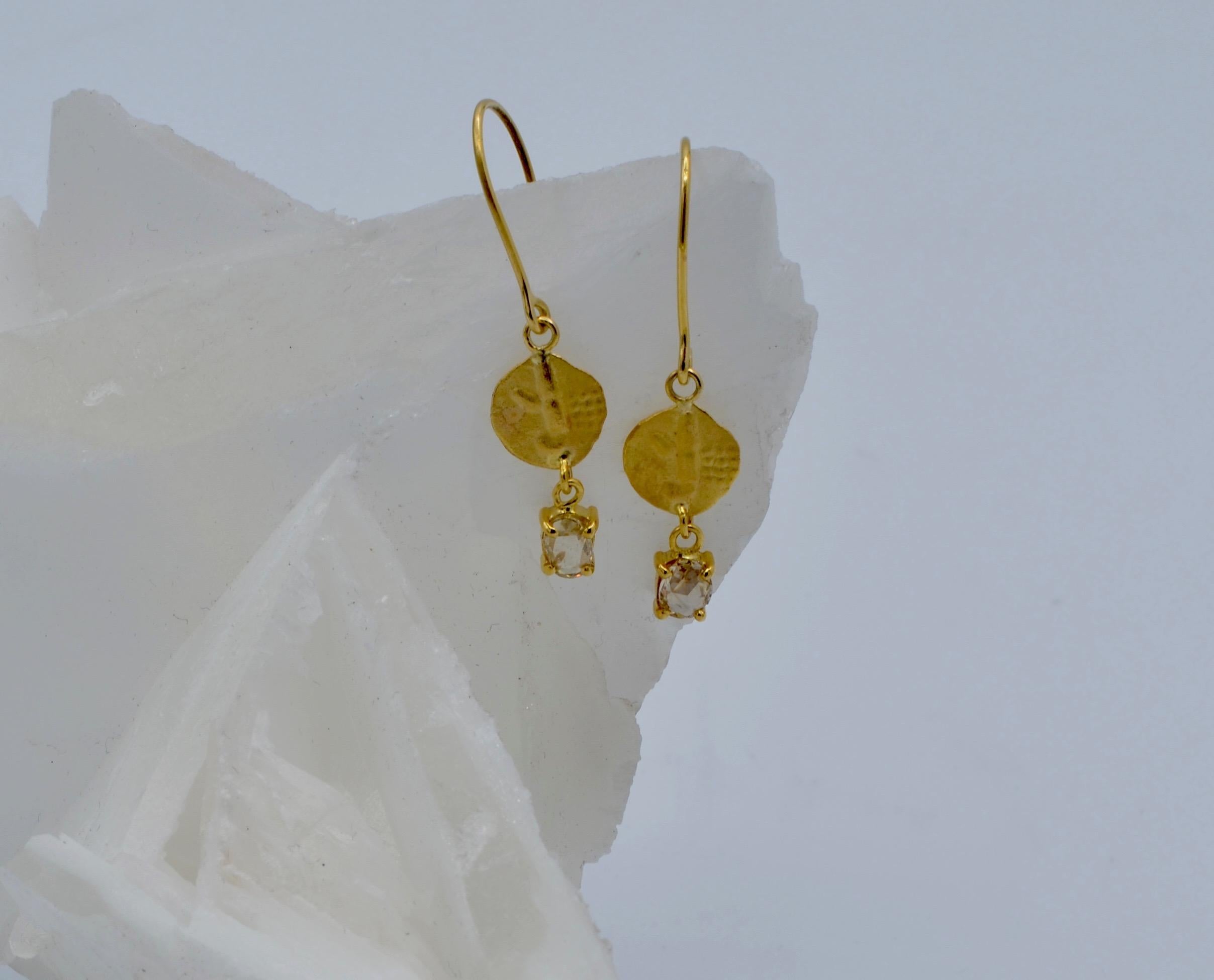 Romantic Rose Cut Diamond and 14 Carat Gold 'Coin' Drop Earrings