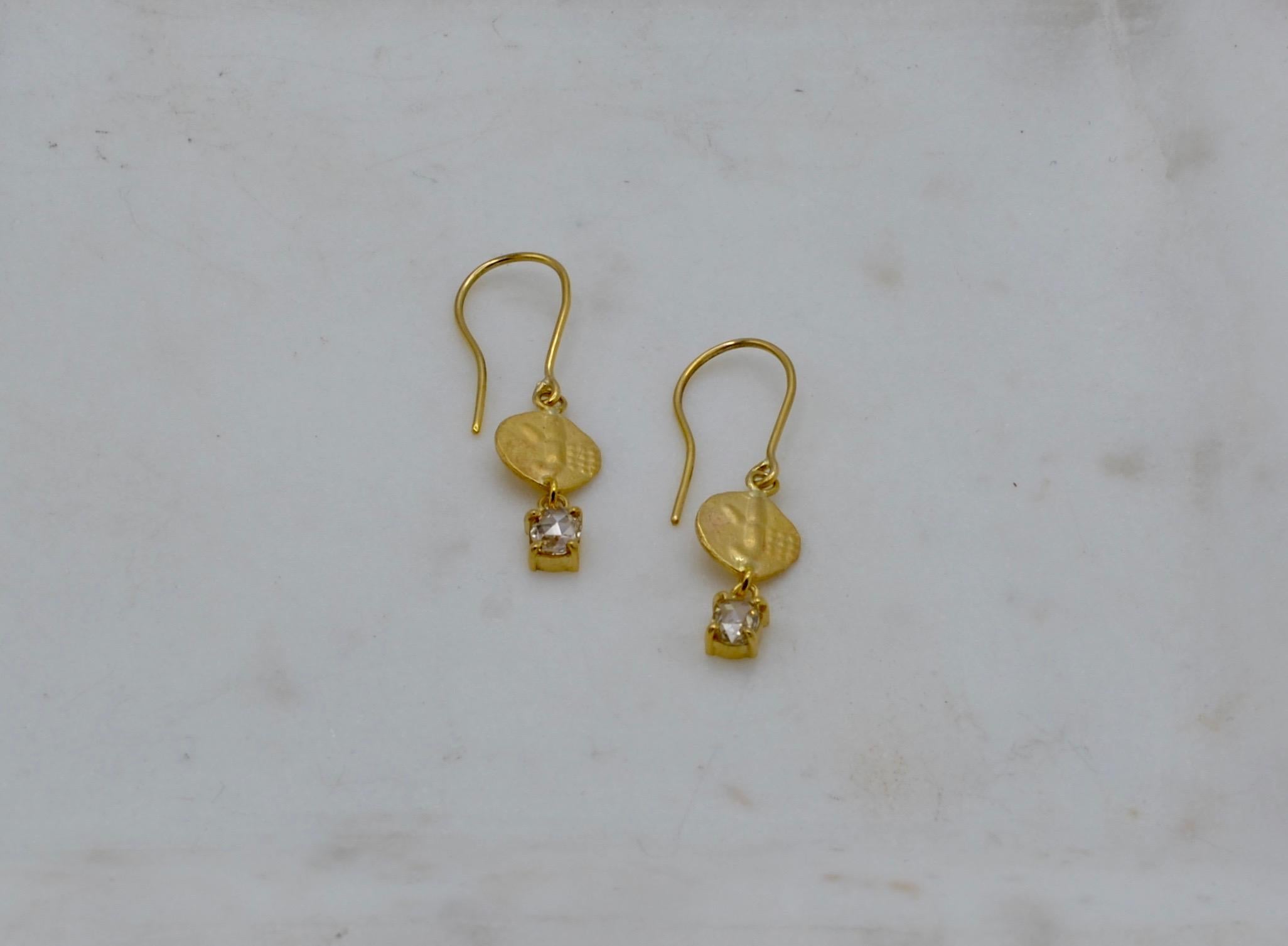 Rose Cut Diamond and 14 Carat Gold 'Coin' Drop Earrings In New Condition In Berkeley, CA