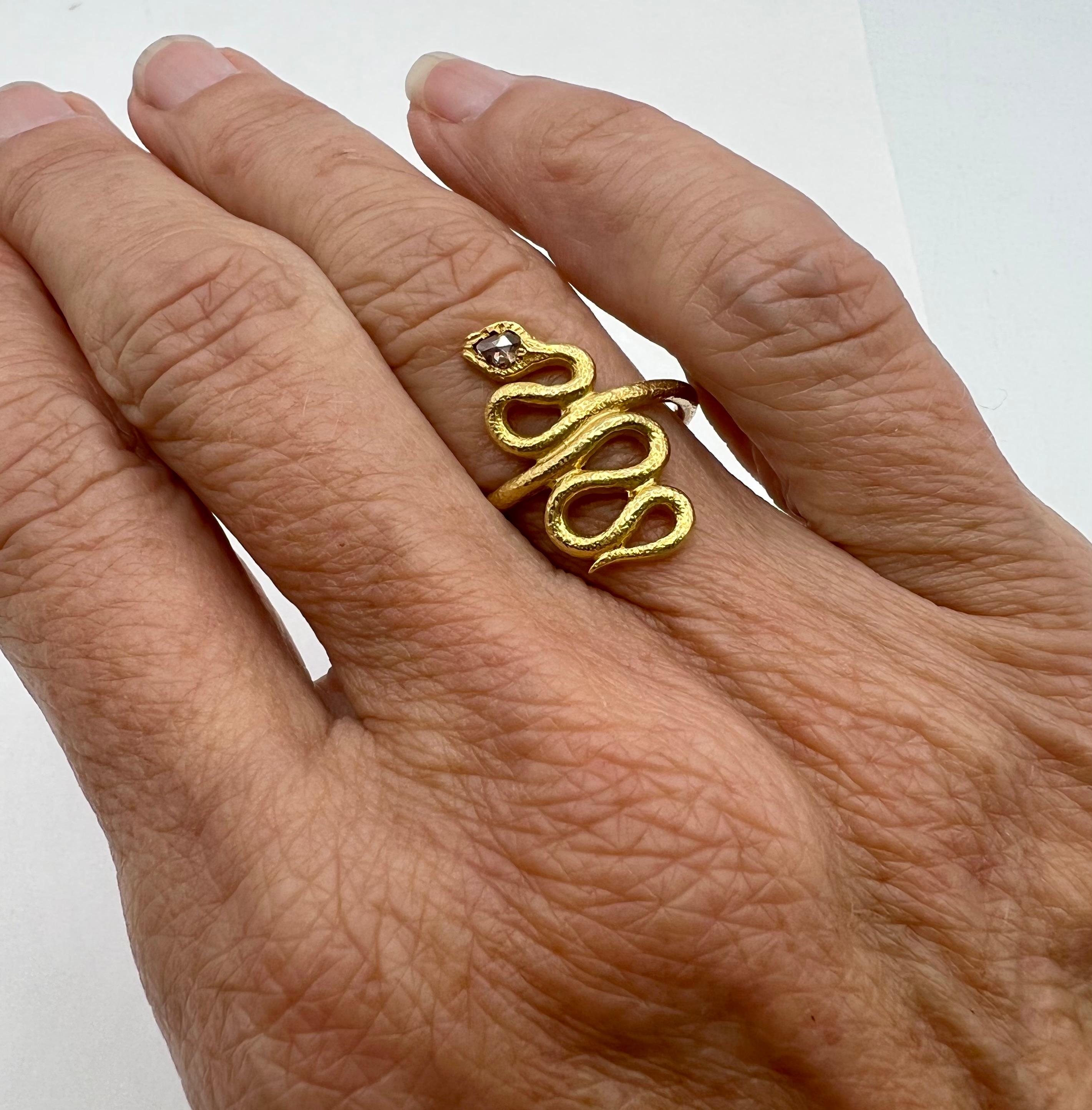 Rose Cut Diamond and 14 Karat Gold Snake Ring In New Condition For Sale In Berkeley, CA