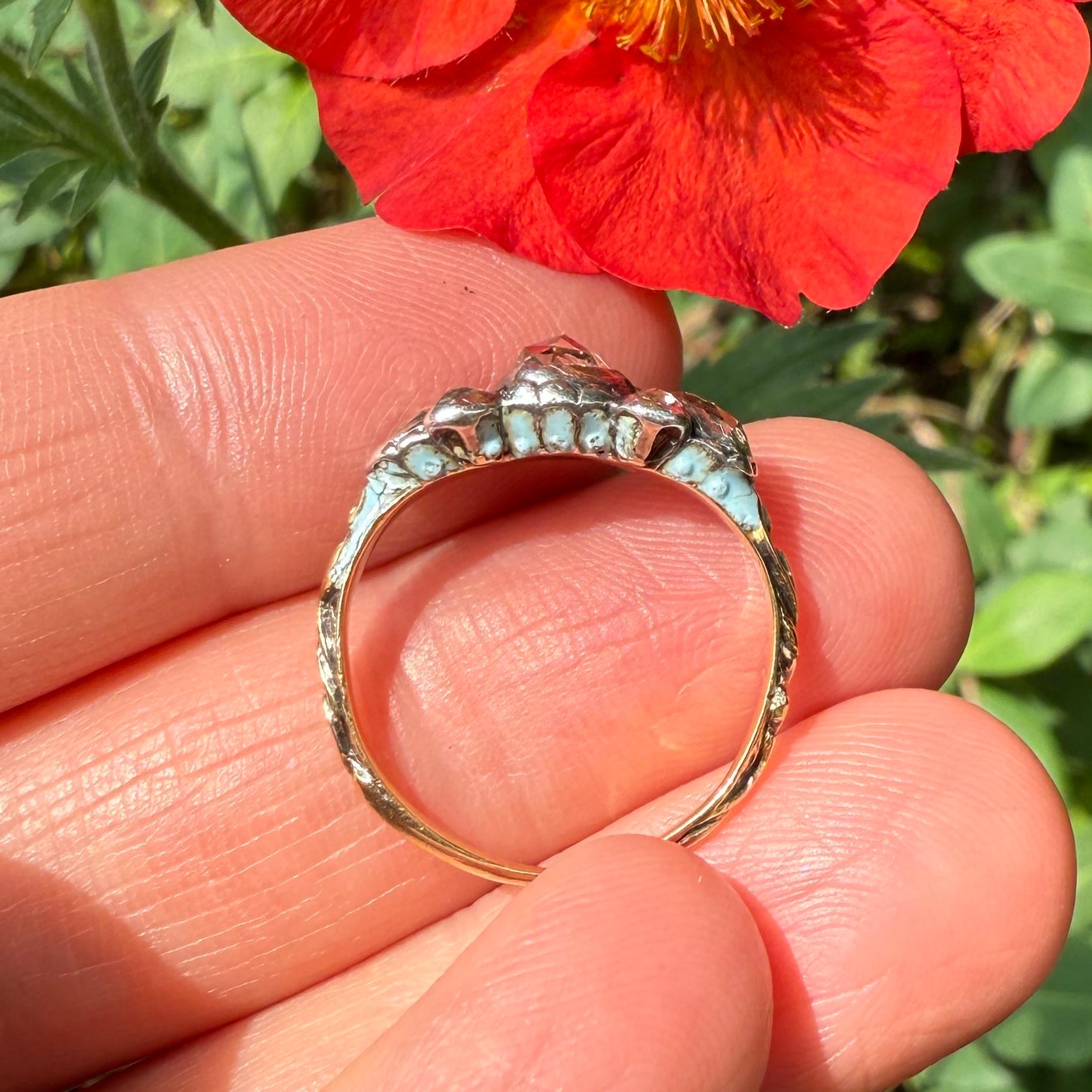 Anello con diamante taglio rosa e smalto blu. Inghilterra, circa 1680-1700. in vendita 6