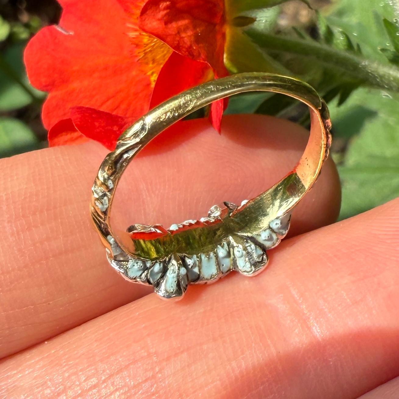 Anello con diamante taglio rosa e smalto blu. Inghilterra, circa 1680-1700. in vendita 10