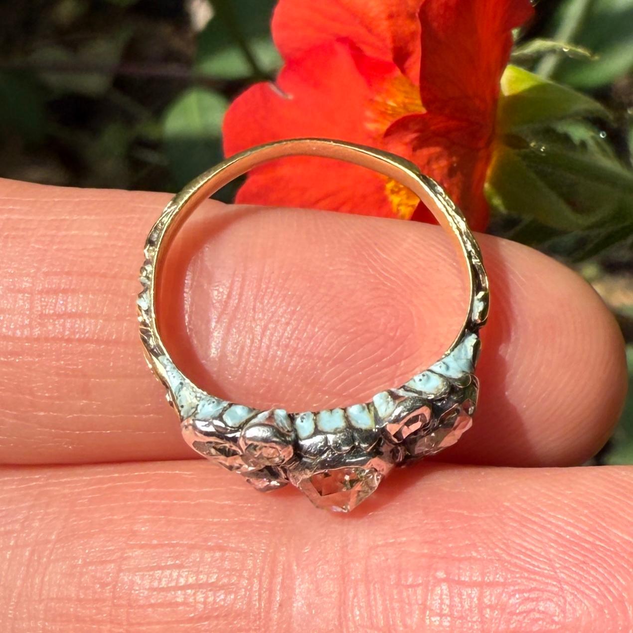 Anello con diamante taglio rosa e smalto blu. Inghilterra, circa 1680-1700. in vendita 11