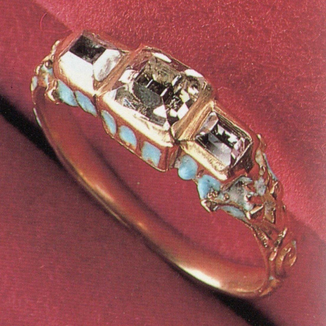 Anello con diamante taglio rosa e smalto blu. Inghilterra, circa 1680-1700. in vendita 1