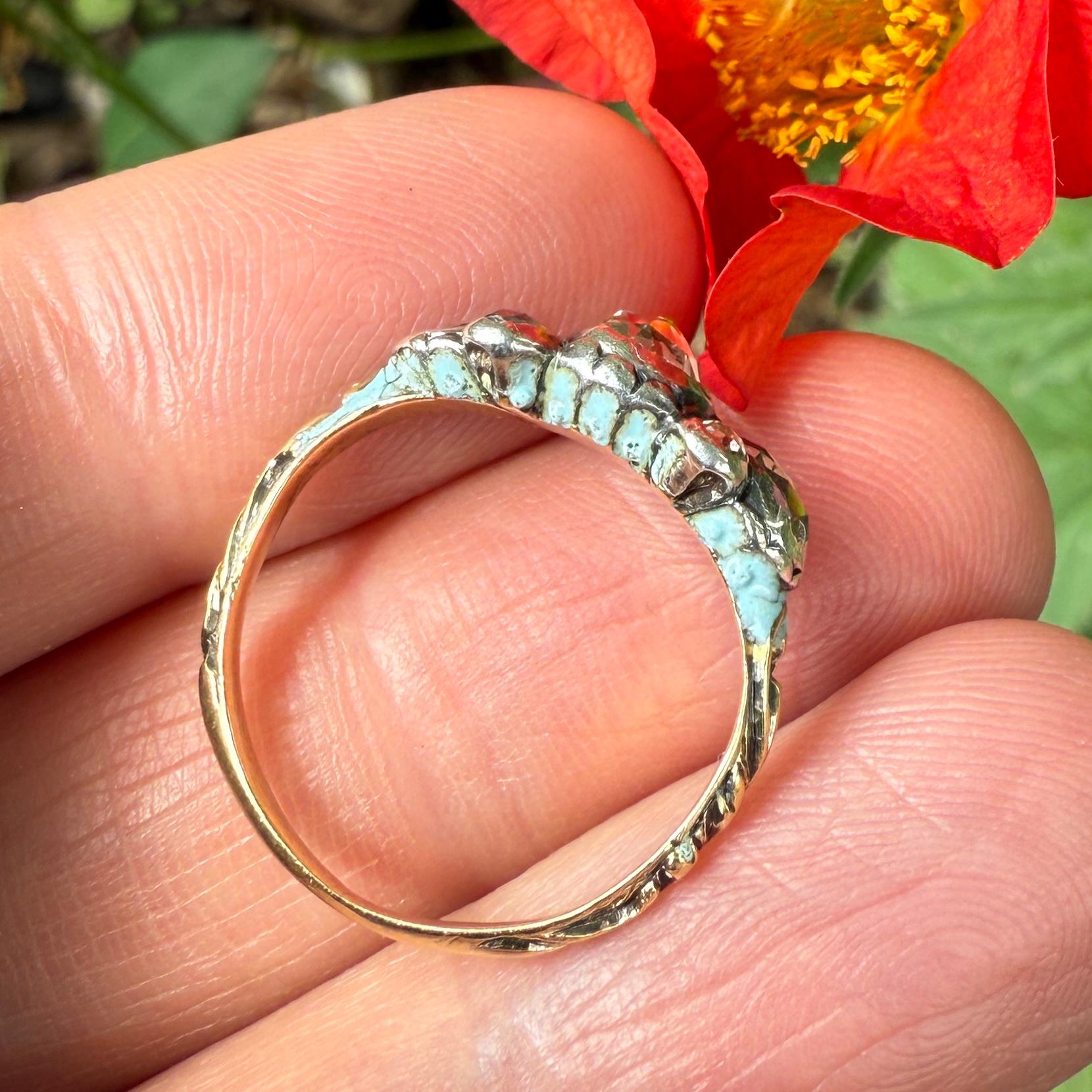 Anello con diamante taglio rosa e smalto blu. Inghilterra, circa 1680-1700. in vendita 4