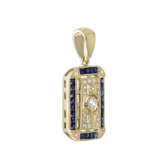 Ciondolo con diamante taglio rosa e zaffiro blu in stile antico in filigrana d'oro 14K
