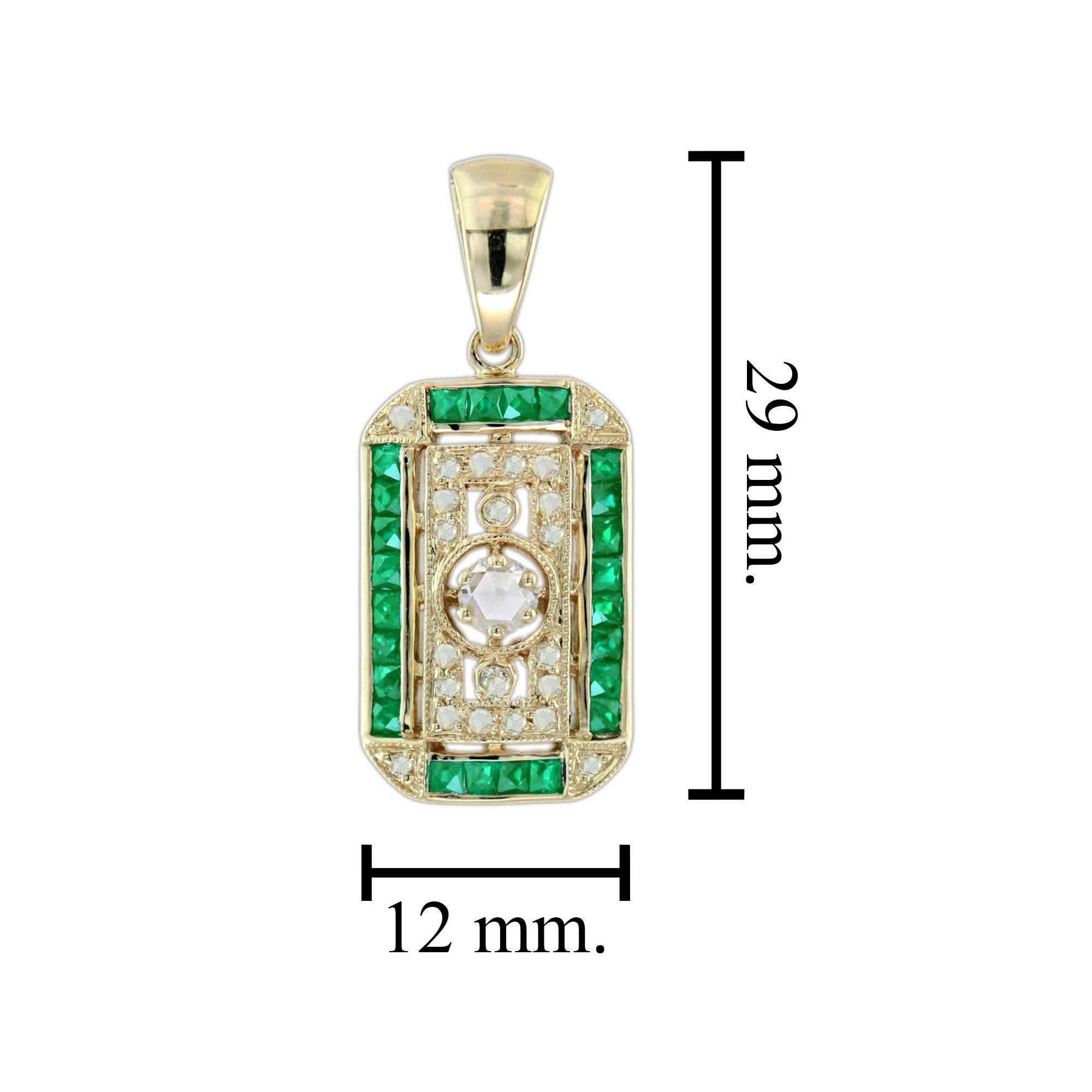 Taglio rotondo Ciondolo con diamante taglio rosa e smeraldo in stile antico in filigrana d'oro giallo 14K in vendita