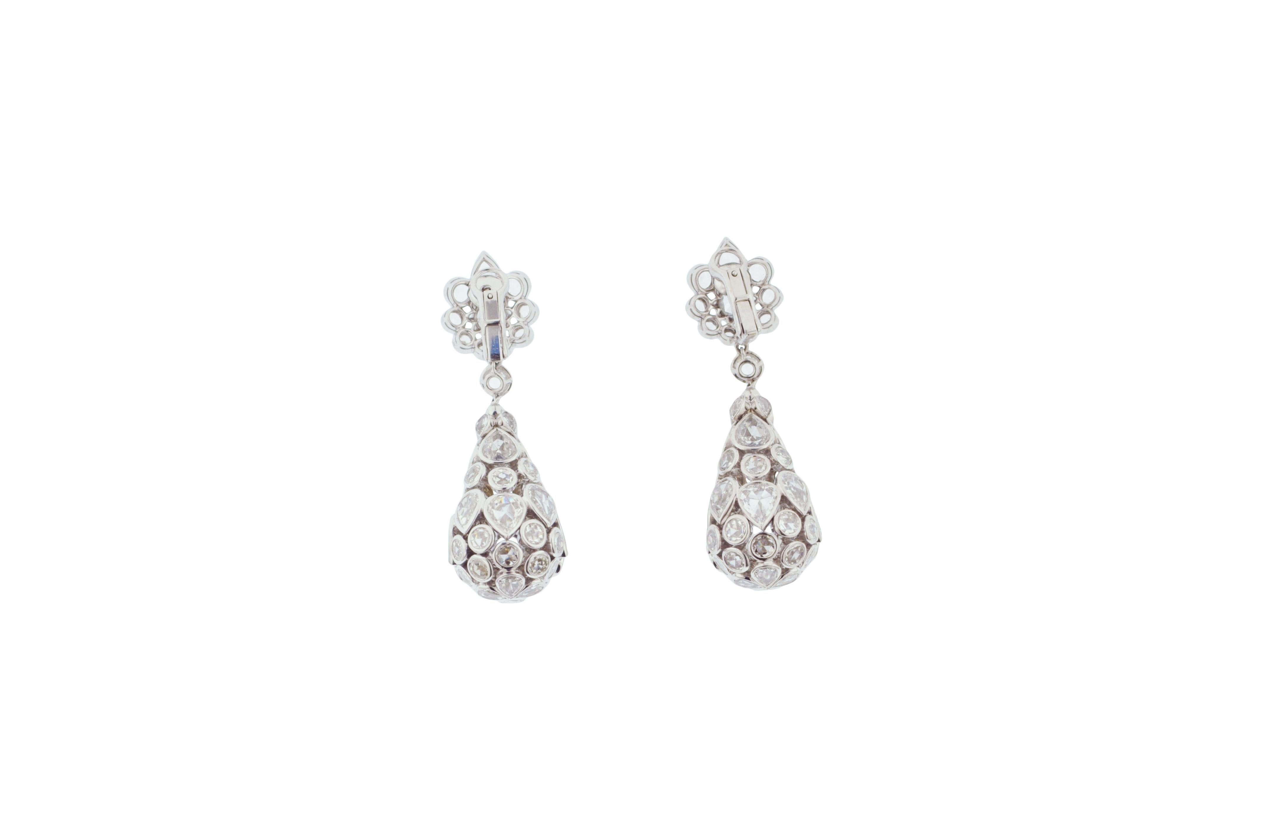 Rose-Cut Diamond and Gold Drop Earrings In Excellent Condition For Sale In New York, NY