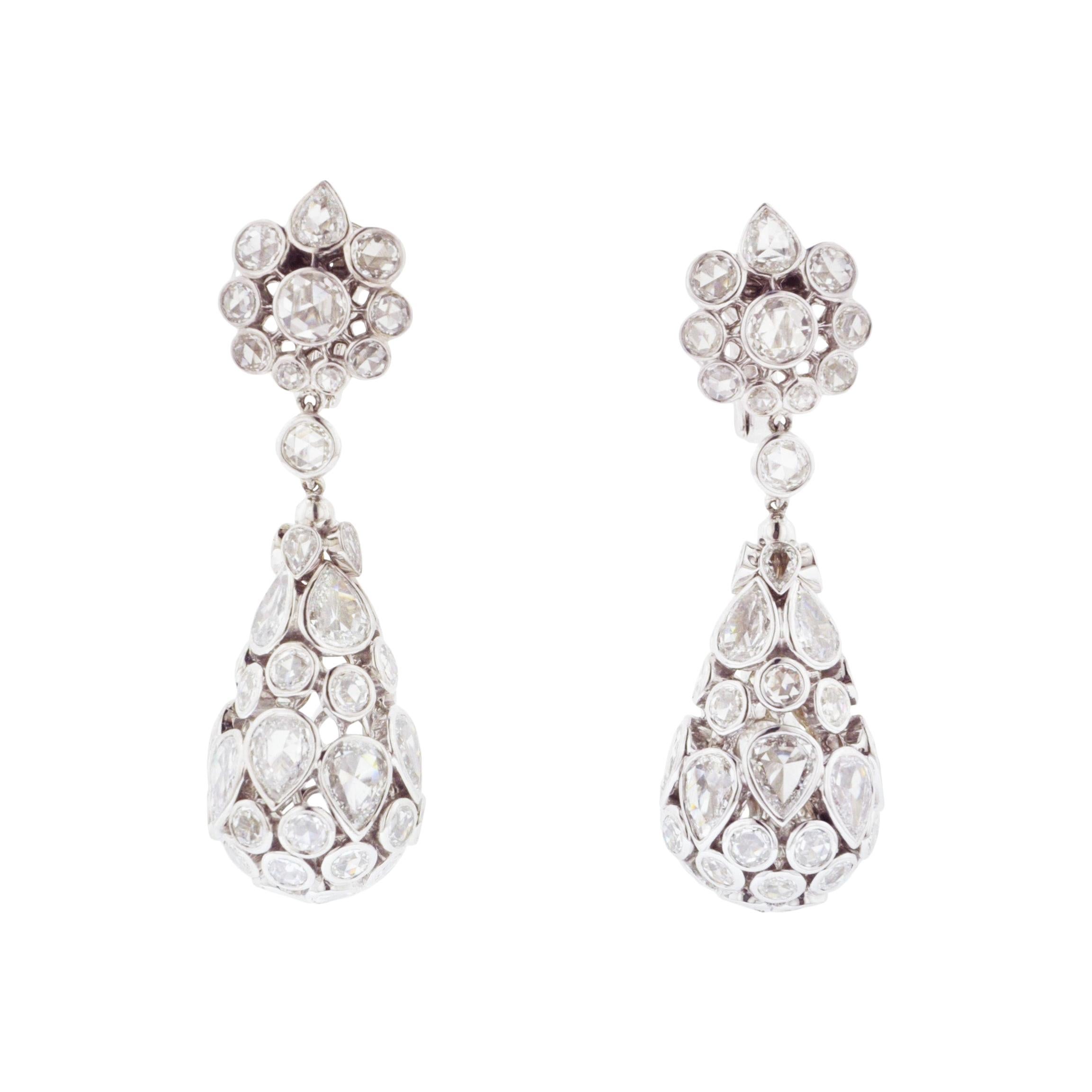 Rose-Cut Diamond and Gold Drop Earrings For Sale