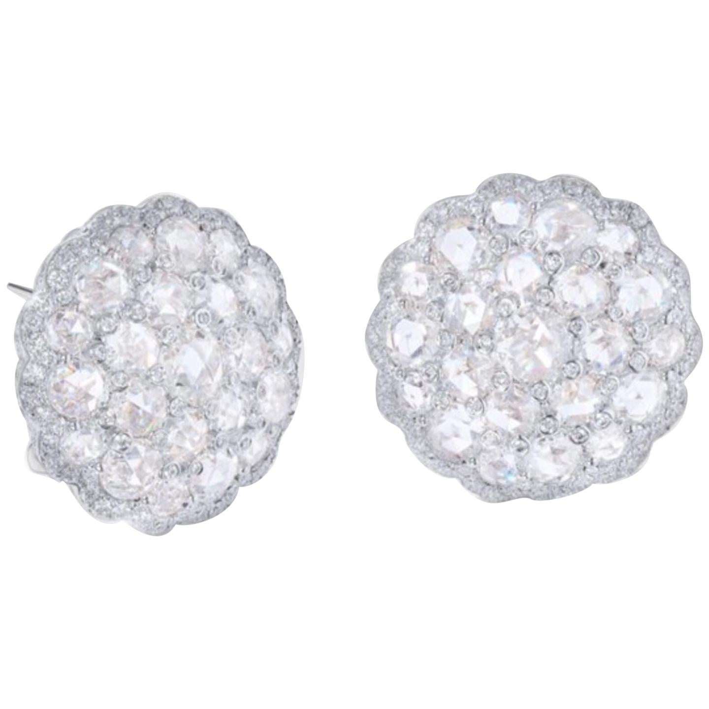 Pendientes de oro de 18 quilates con diamantes talla rosa y brillantes redondos en racimo