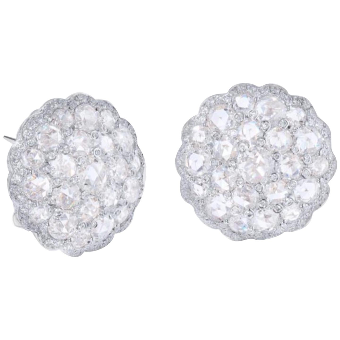 Clous d'oreilles en or 18 carats avec grappe de diamants taille rose et diamants ronds brillants