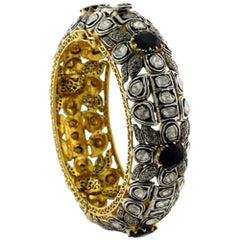 Rose Cut Diamond and Sapphire Bangle Made In 14k Gold & Silver