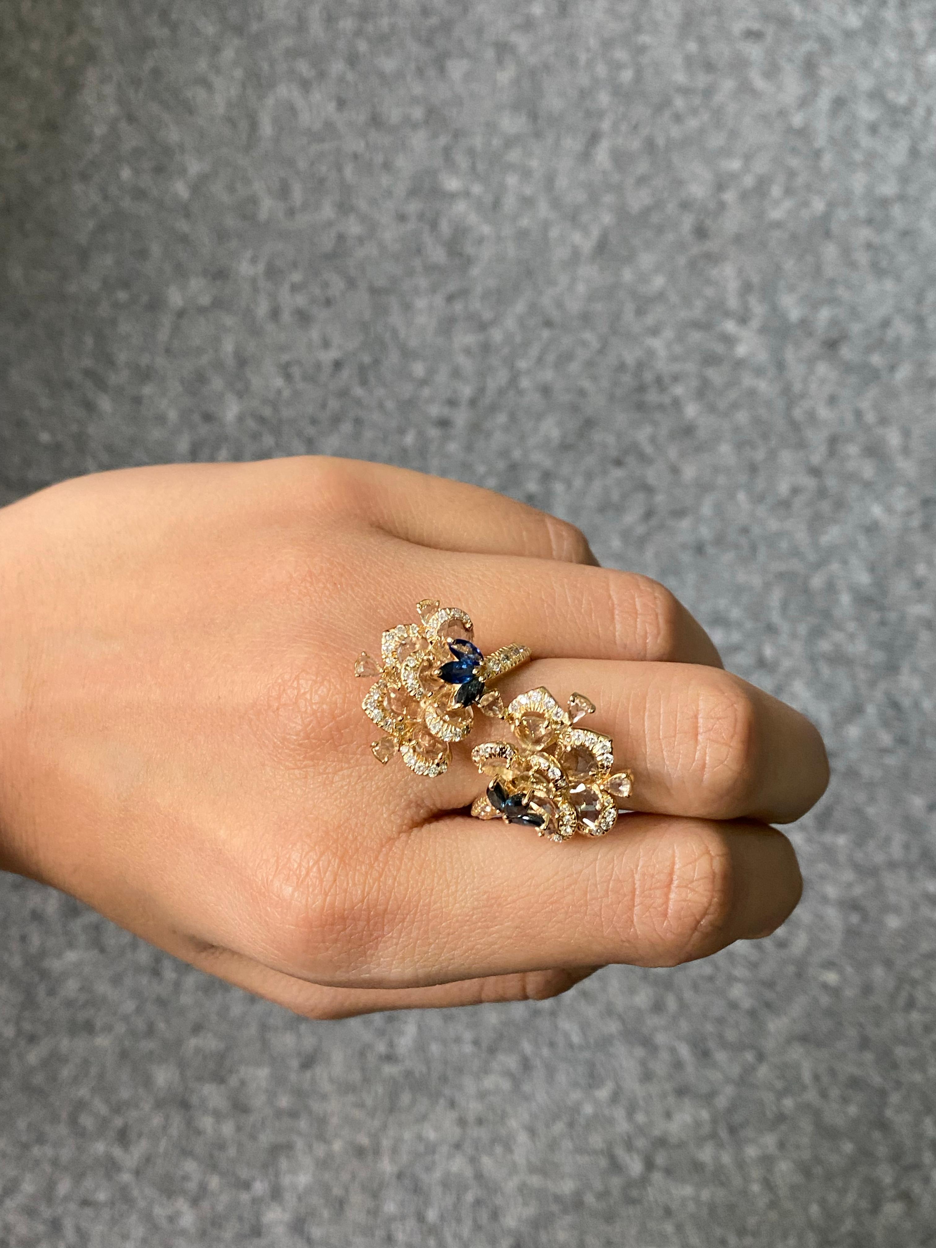 Rose Cut Diamond and Sapphire Cocktail Ring For Sale 2