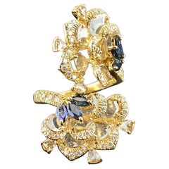 Anello da cocktail con diamanti e zaffiri taglio rosa