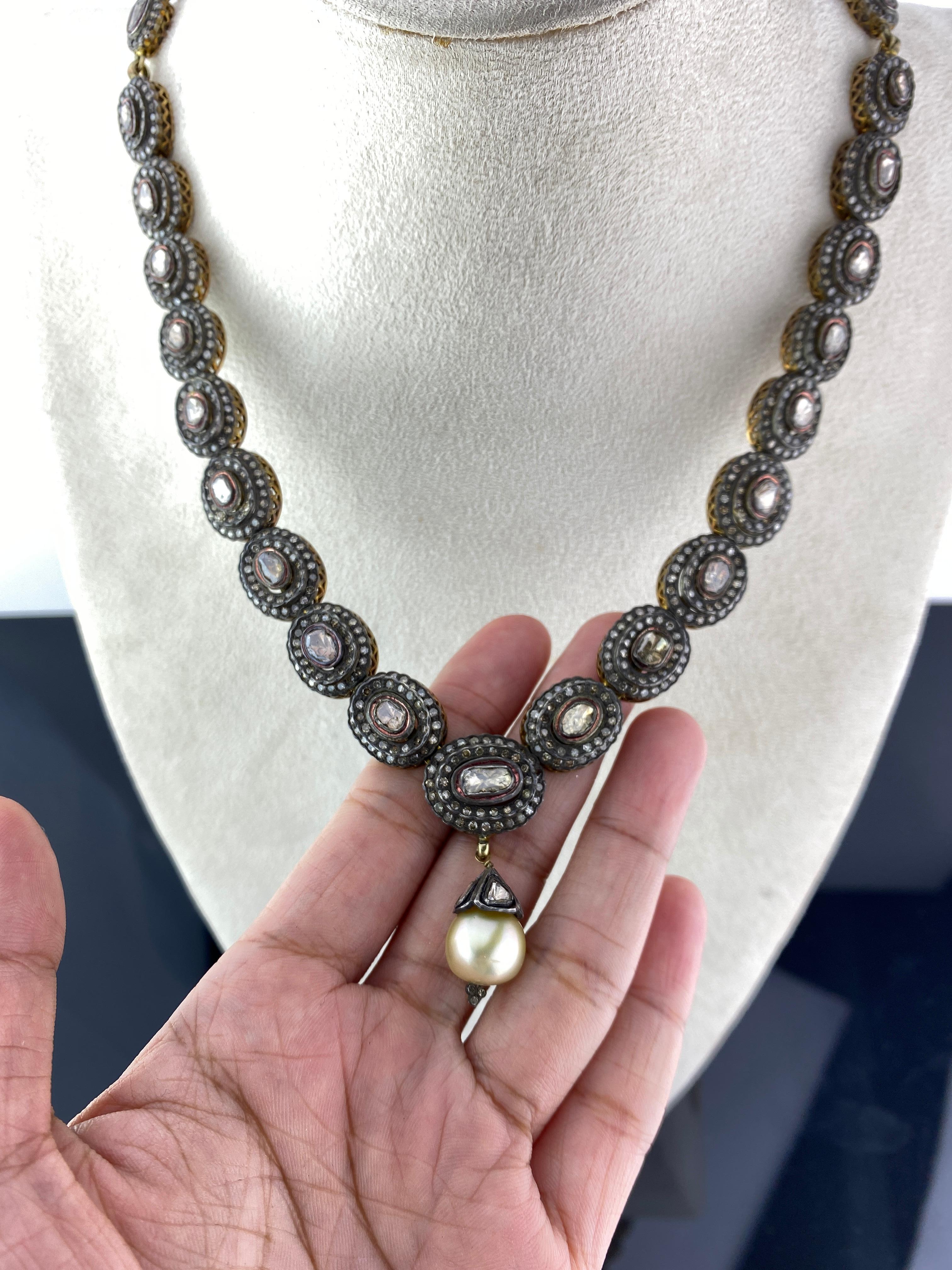 Early Victorian Rose Cut Diamond Antique Necklace For Sale