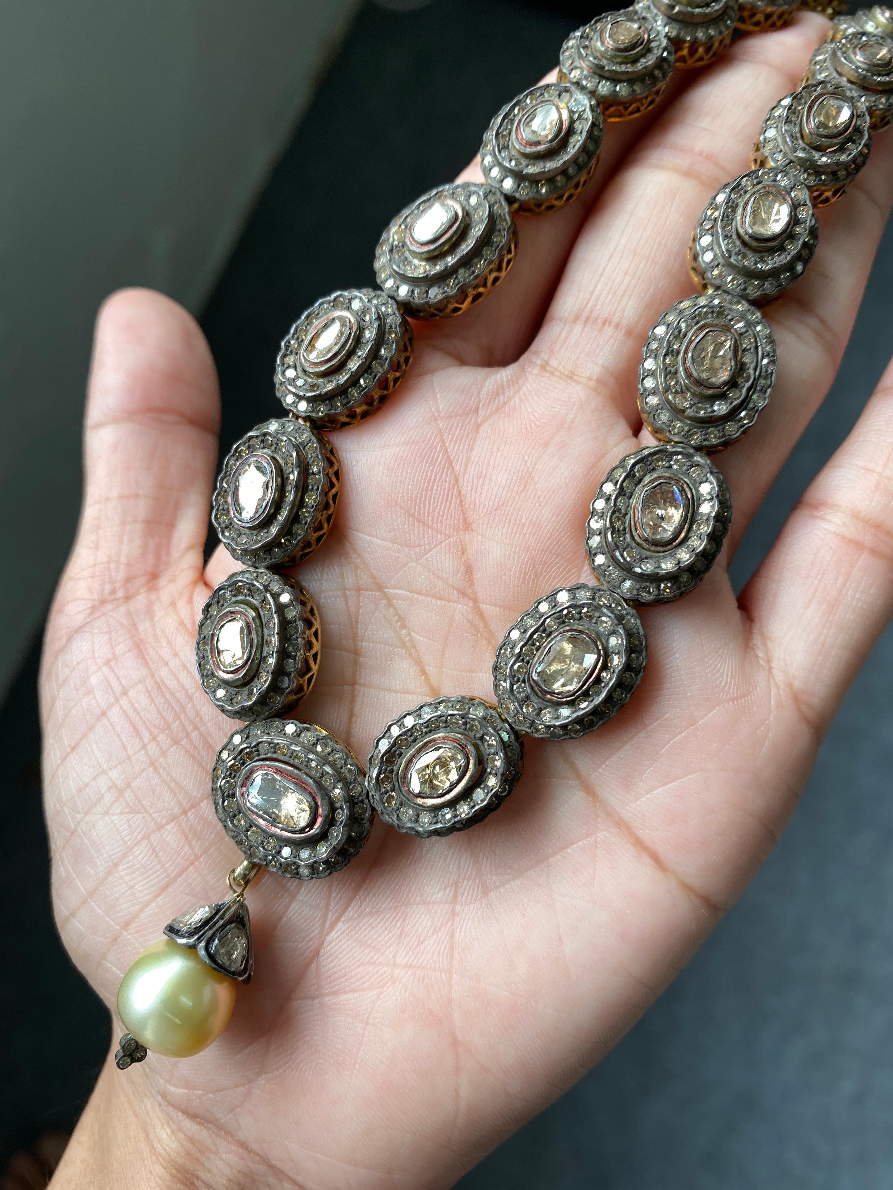 Rose Cut Diamond Antique Necklace In New Condition For Sale In Bangkok, Thailand