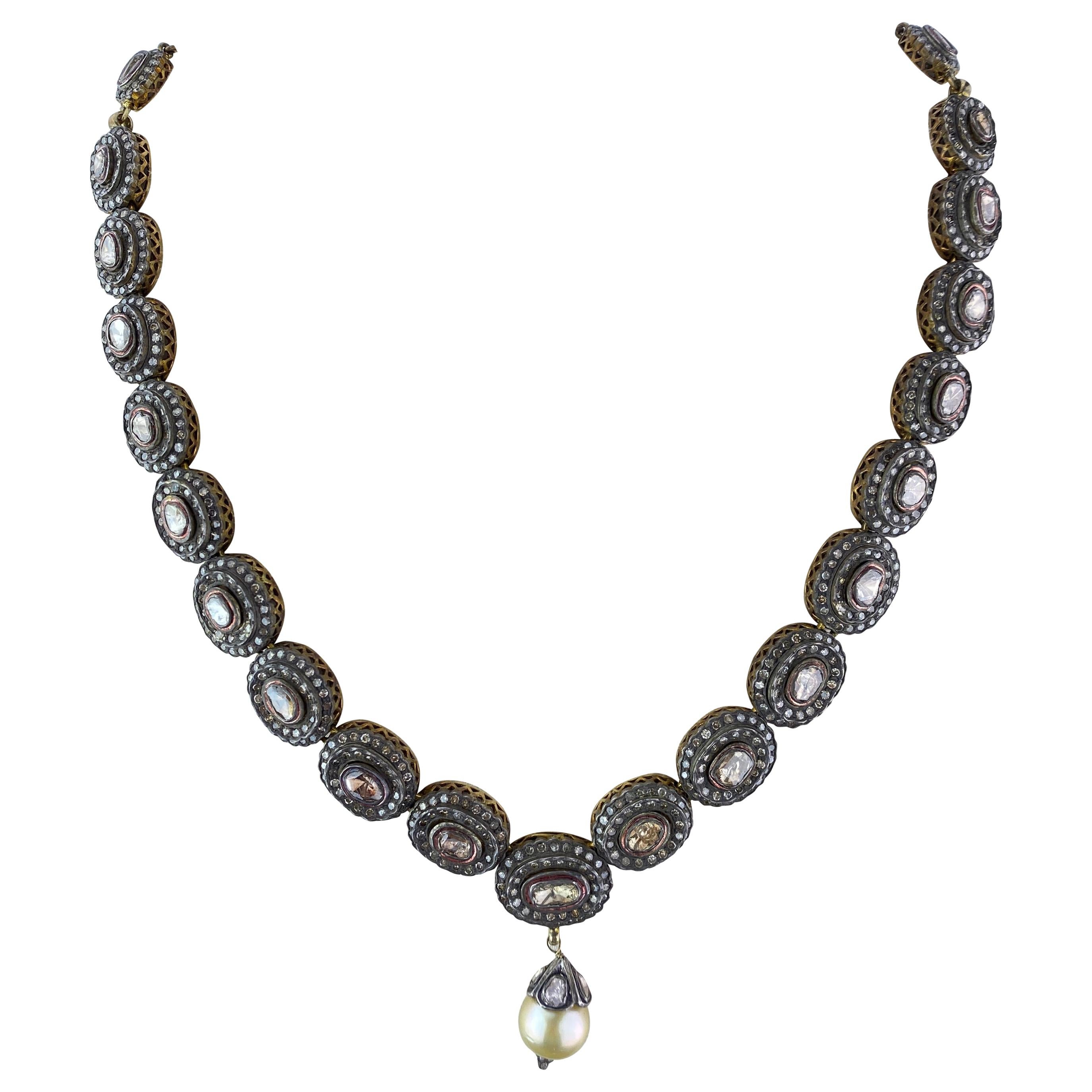 Antike Halskette mit Diamanten im Rosenschliff