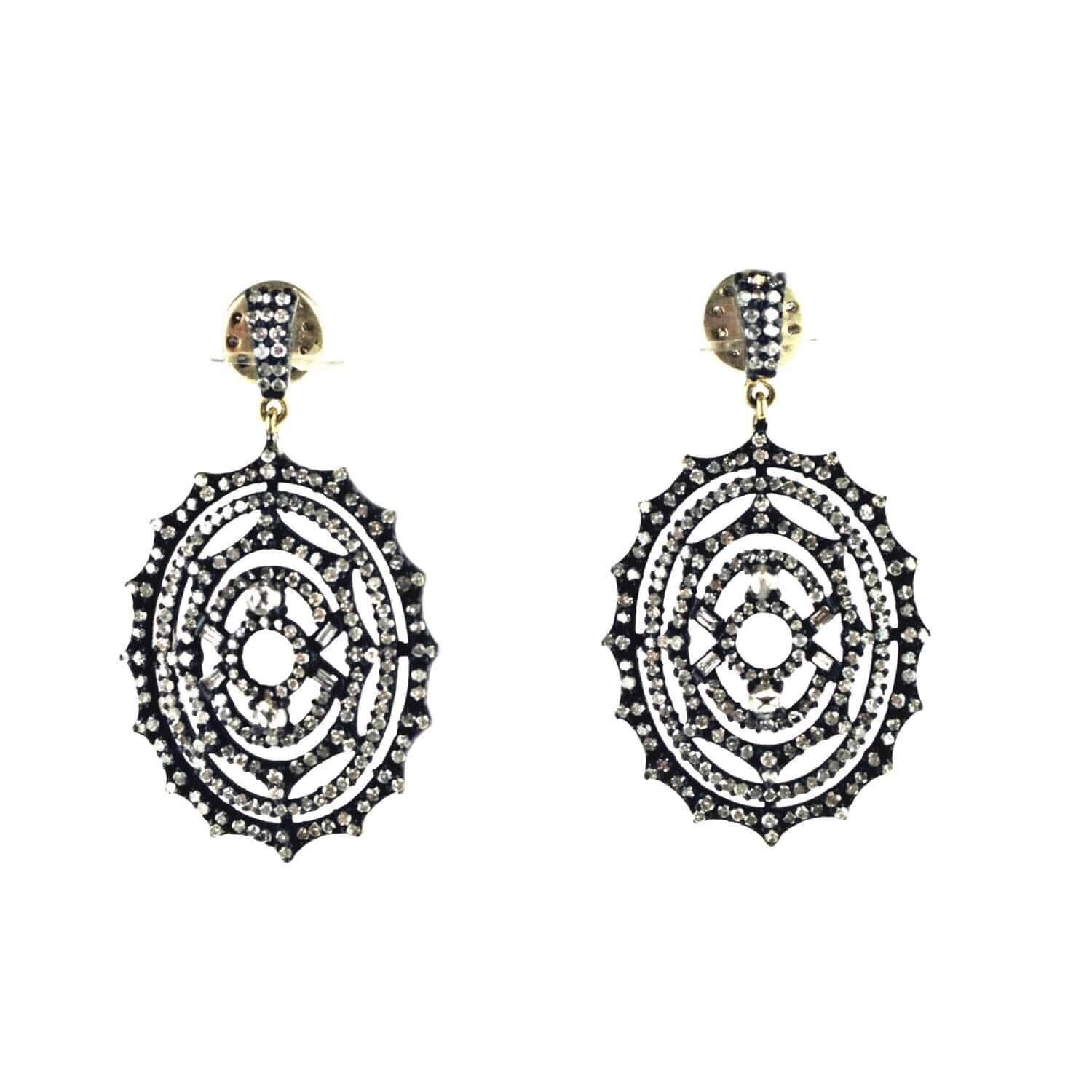 Rose Cut Diamond Art Deco Style Drop Disc Earrings In New Condition For Sale In Los Angeles, CA