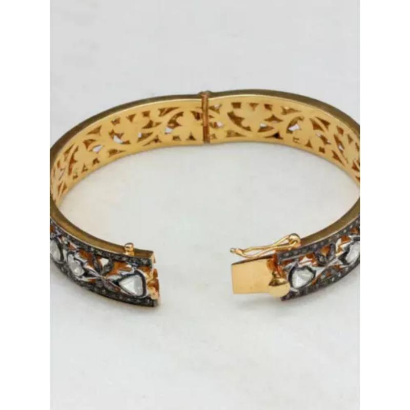 Round Cut Rose Cut Diamond Bangle Jewelry Victorian Style 925 Silver For Sale