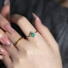 Rose Cut Diamond Black Opal Engagement Ring 14K Yellow Gold
