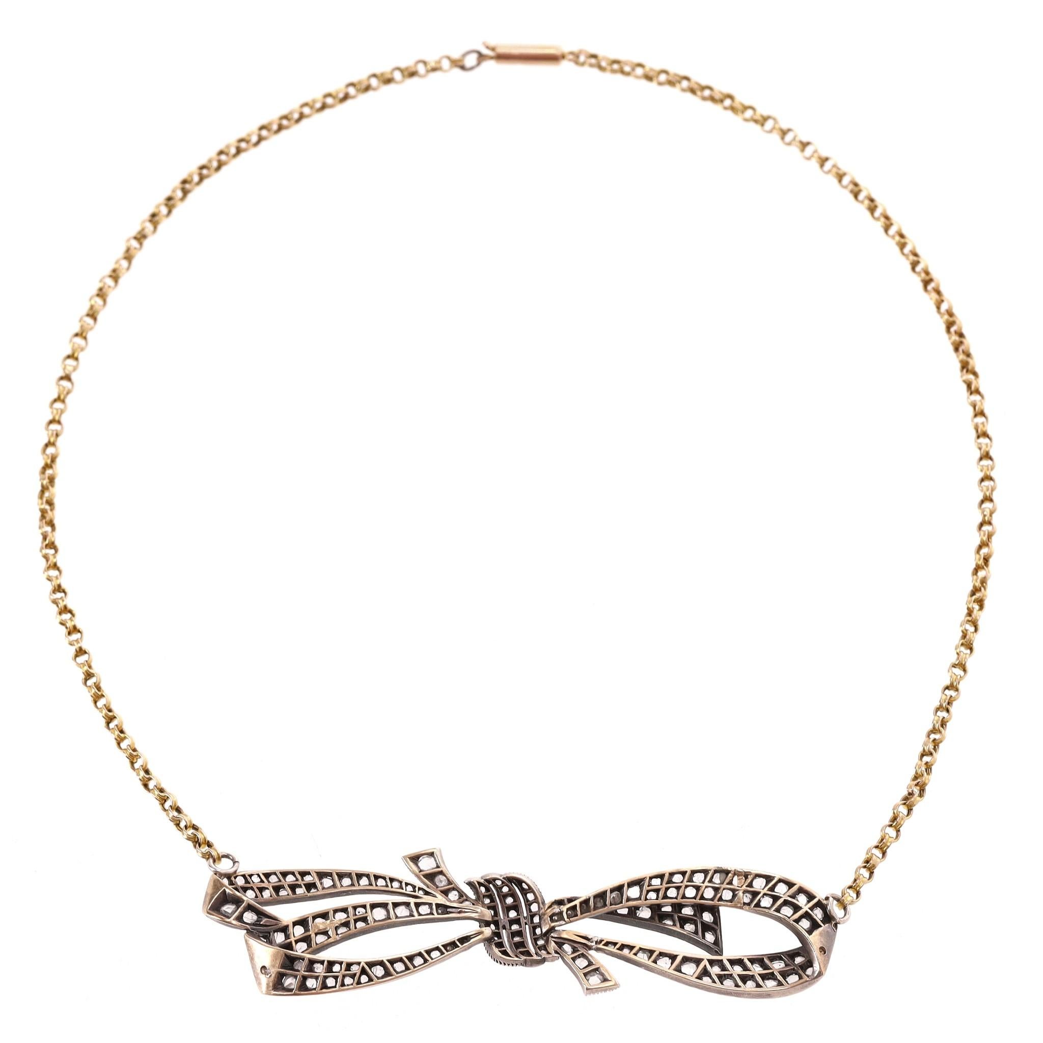 Collier à nœuds en diamant taillé en rose, de style géorgien, en or 15ct en vente 1