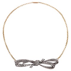 Rose Cut Diamond Bow Necklace Georgian Vintage In 15ct Gold