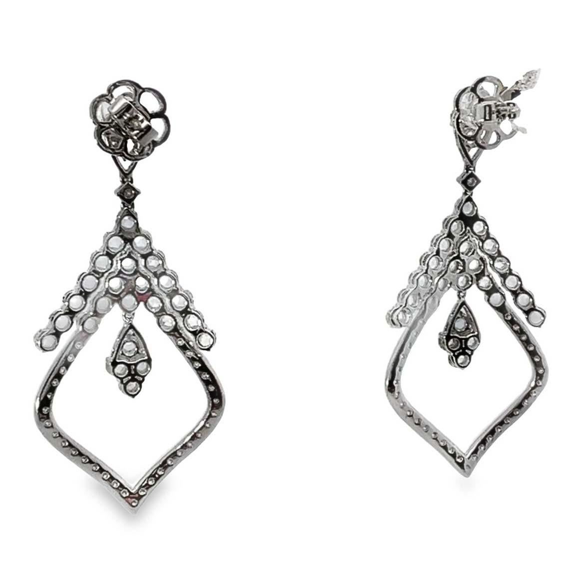 Rose Cut Diamond Chandelier Dangle Earrings For Sale
