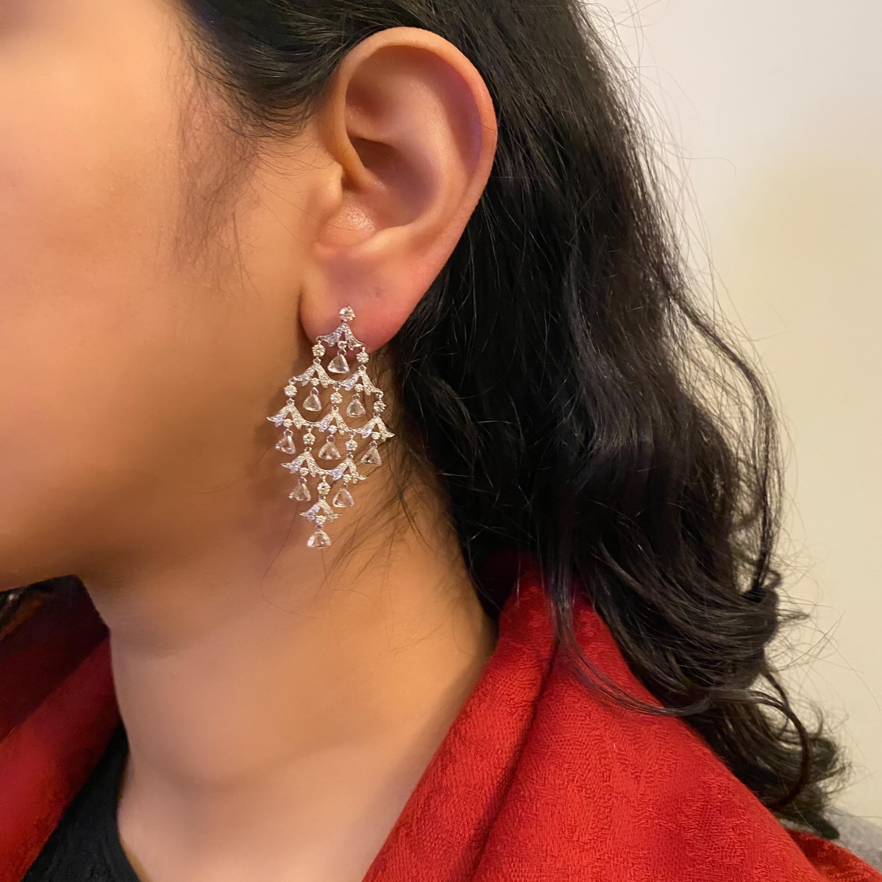 Women's or Men's Rose Cut Diamond Chandelier Earrings