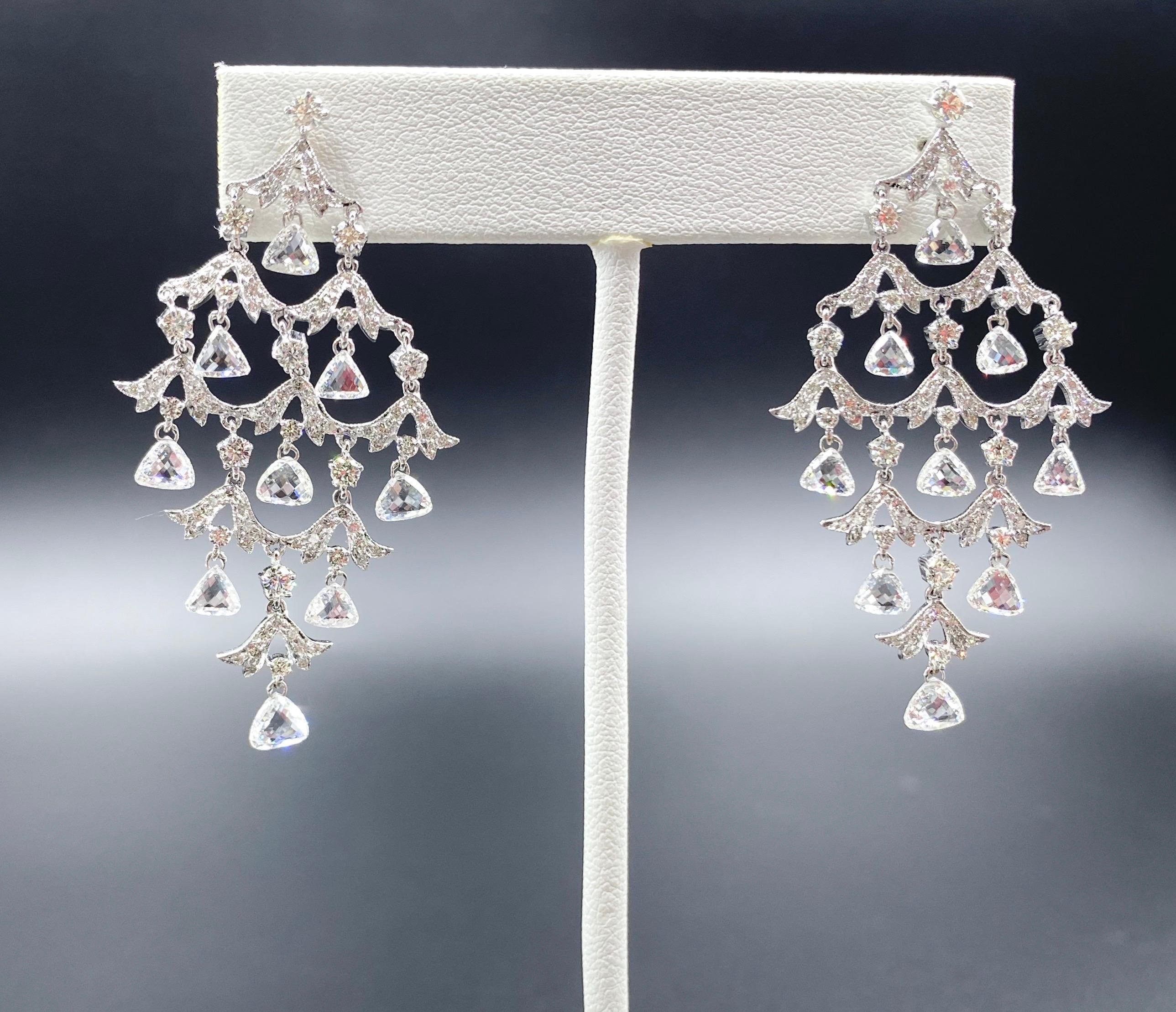 Rose Cut Diamond Chandelier Earrings In New Condition In New York, NY