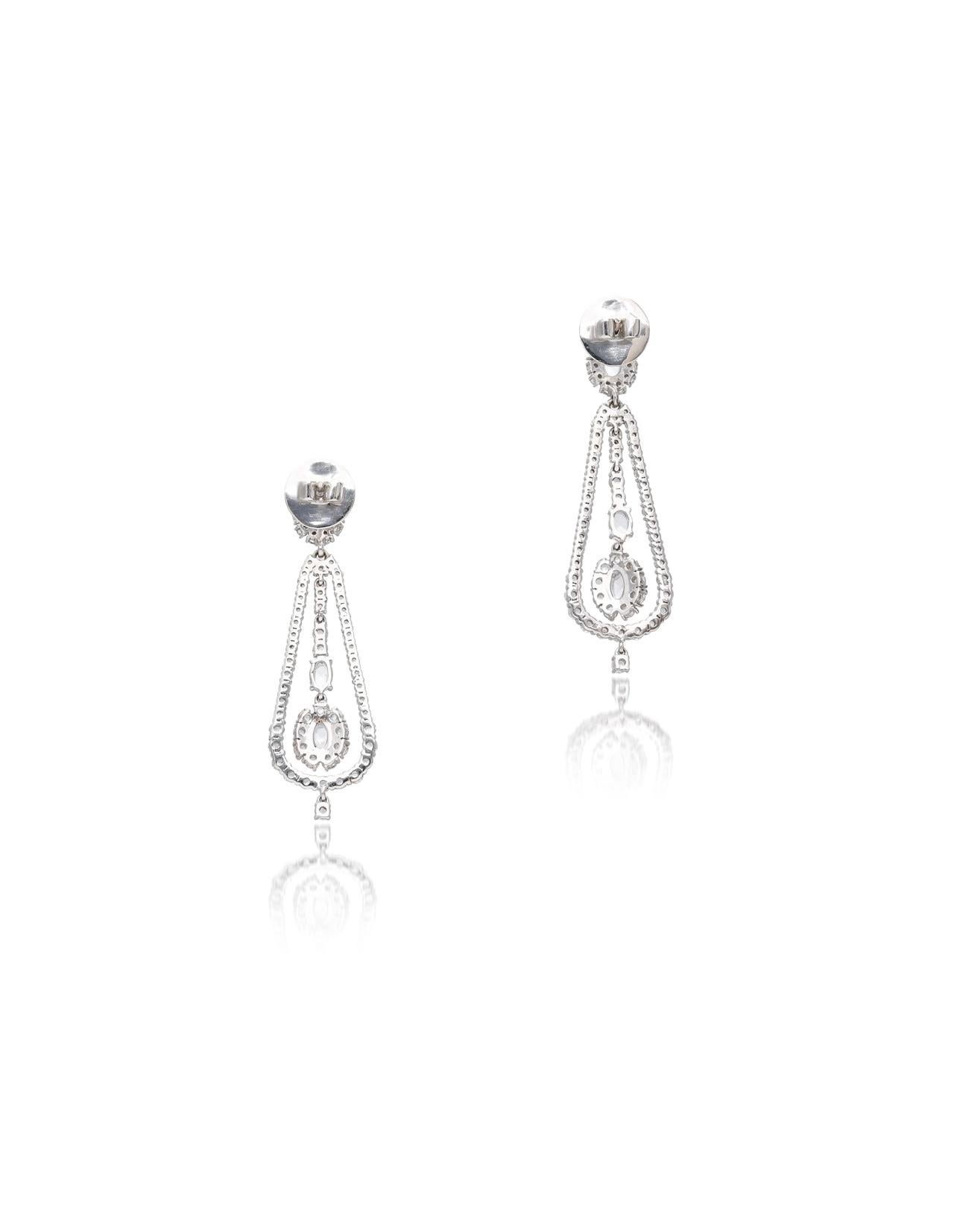Rose Cut Diamond Chandelier Earrings In 18K White Gold.  For Sale 7