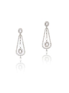 Rose Cut Diamond Chandelier Earrings In 18K White Gold.