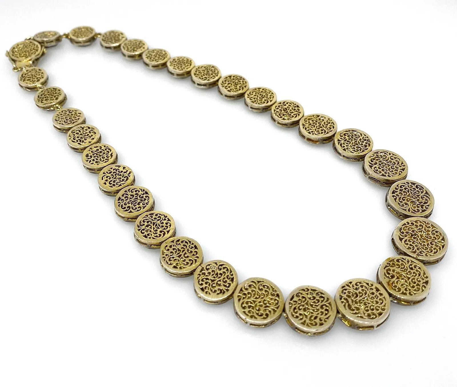 Rose Cut Diamond Choker Necklace in 14k Yellow Gold and Silver 16 inches Long 1