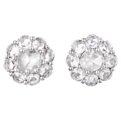 Rose-Cut Diamond Cluster Earrings, 1.48 Carats