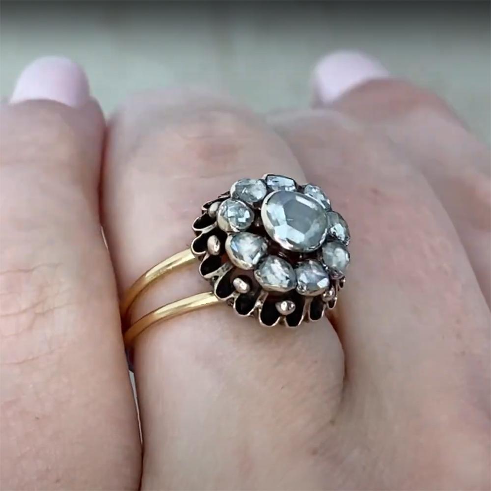 Georgian Rose Cut Diamond Cluster Engagement Ring, 14k Yellow Gold, Circa 1810 For Sale