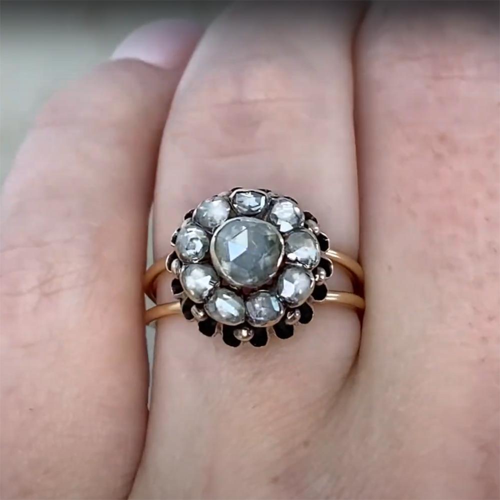 Women's Rose Cut Diamond Cluster Engagement Ring, 14k Yellow Gold, Circa 1810 For Sale
