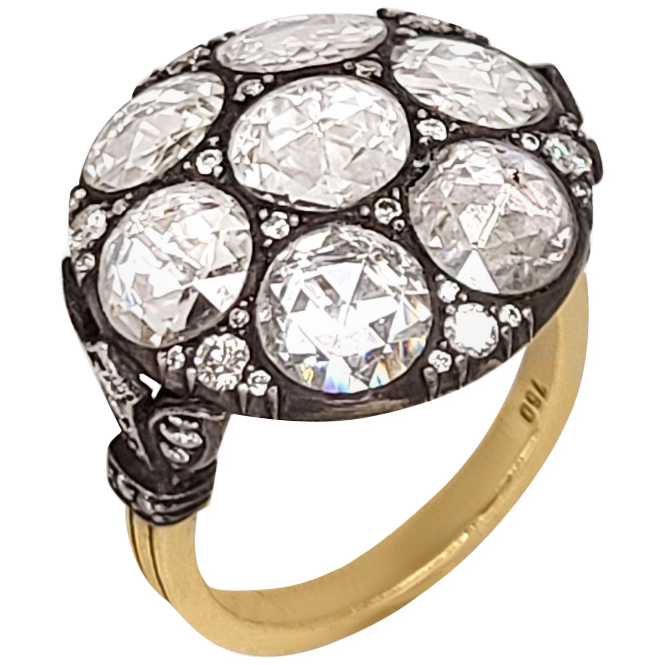 Rose-Cut Diamond Cluster Ring For Sale
