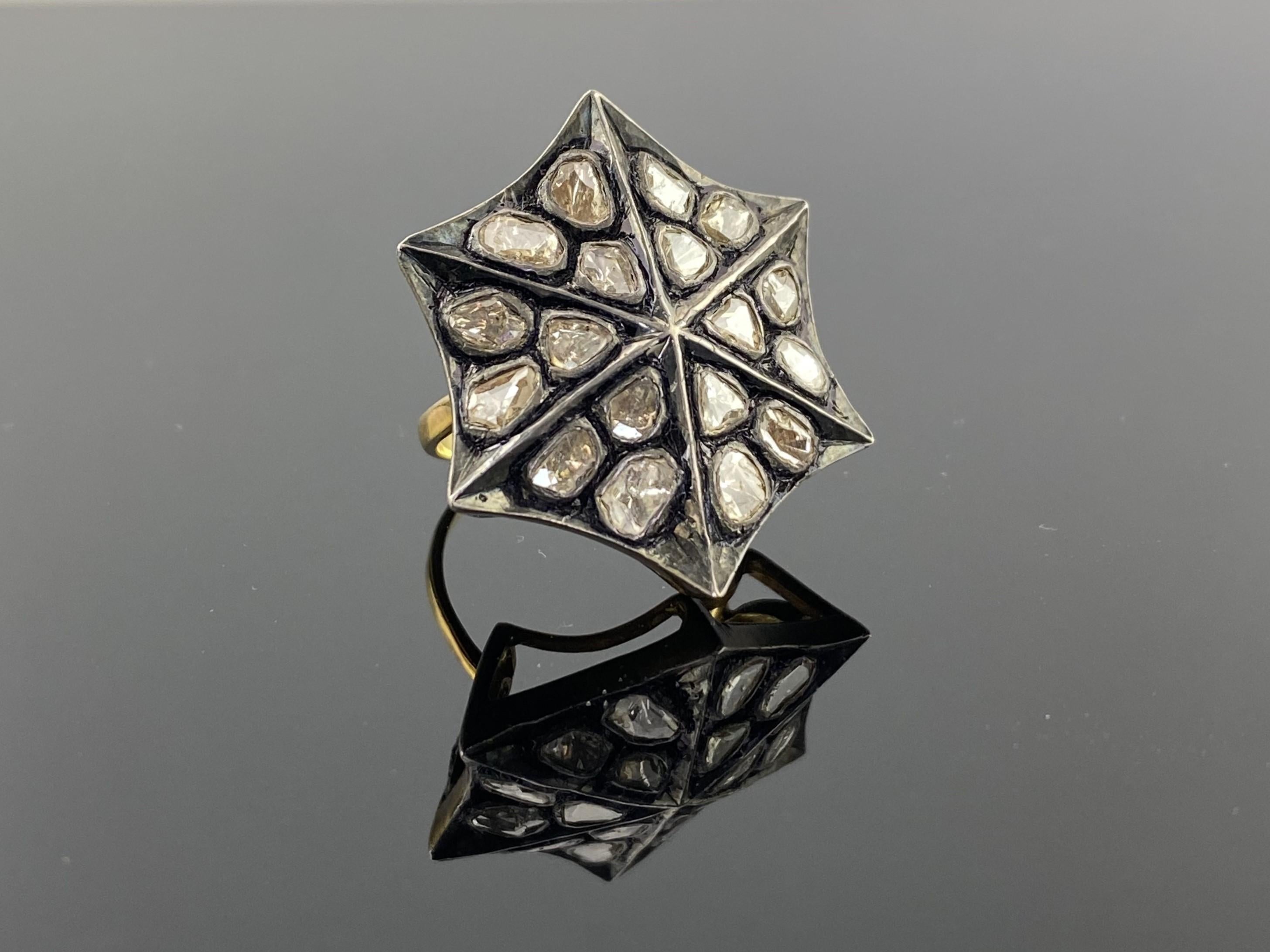 Cocktail-Ring mit Diamant im Rosenschliff (Art déco) im Angebot