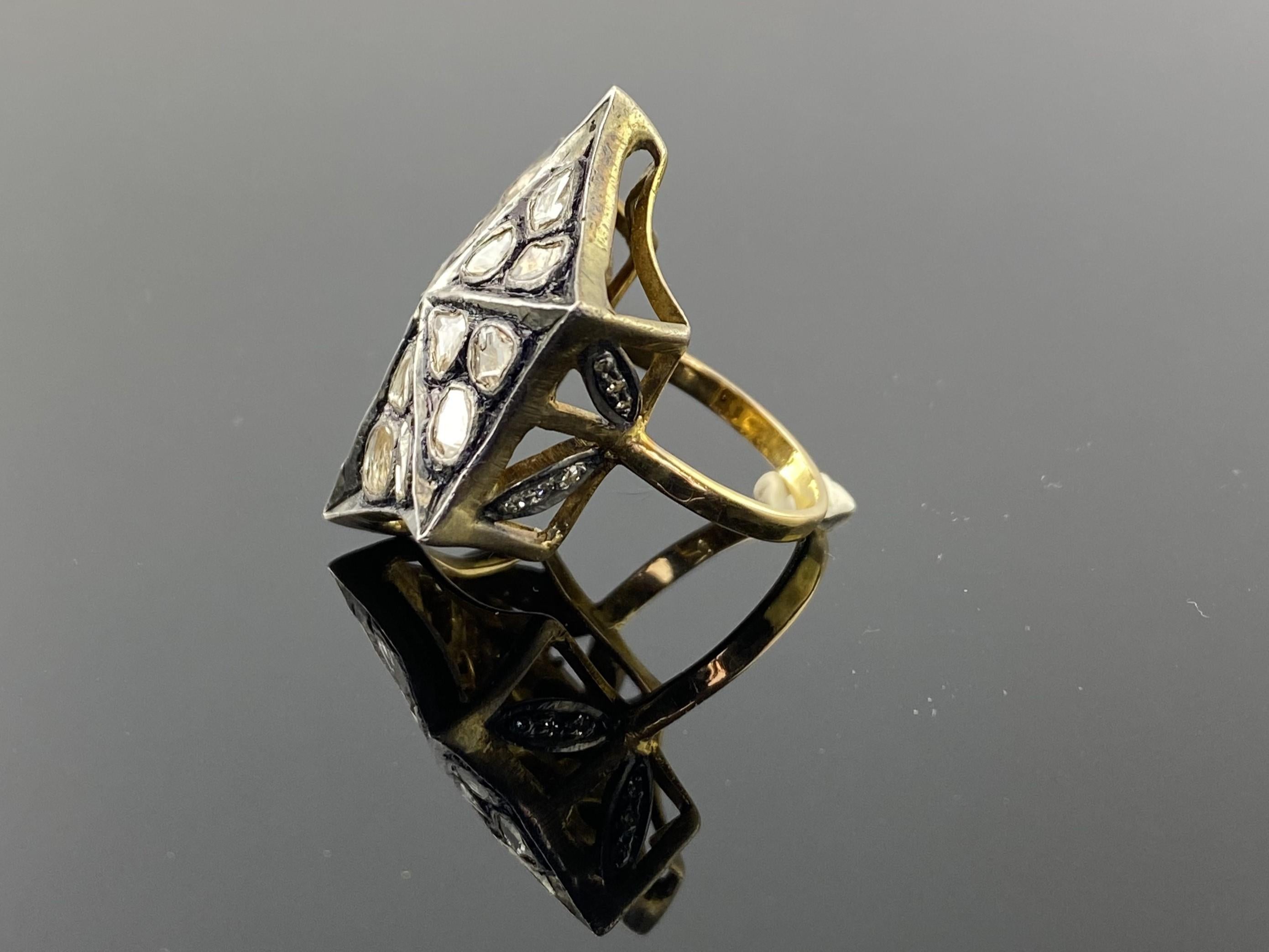 Rose Cut Diamond Cocktail RIng In New Condition For Sale In Bangkok, Thailand