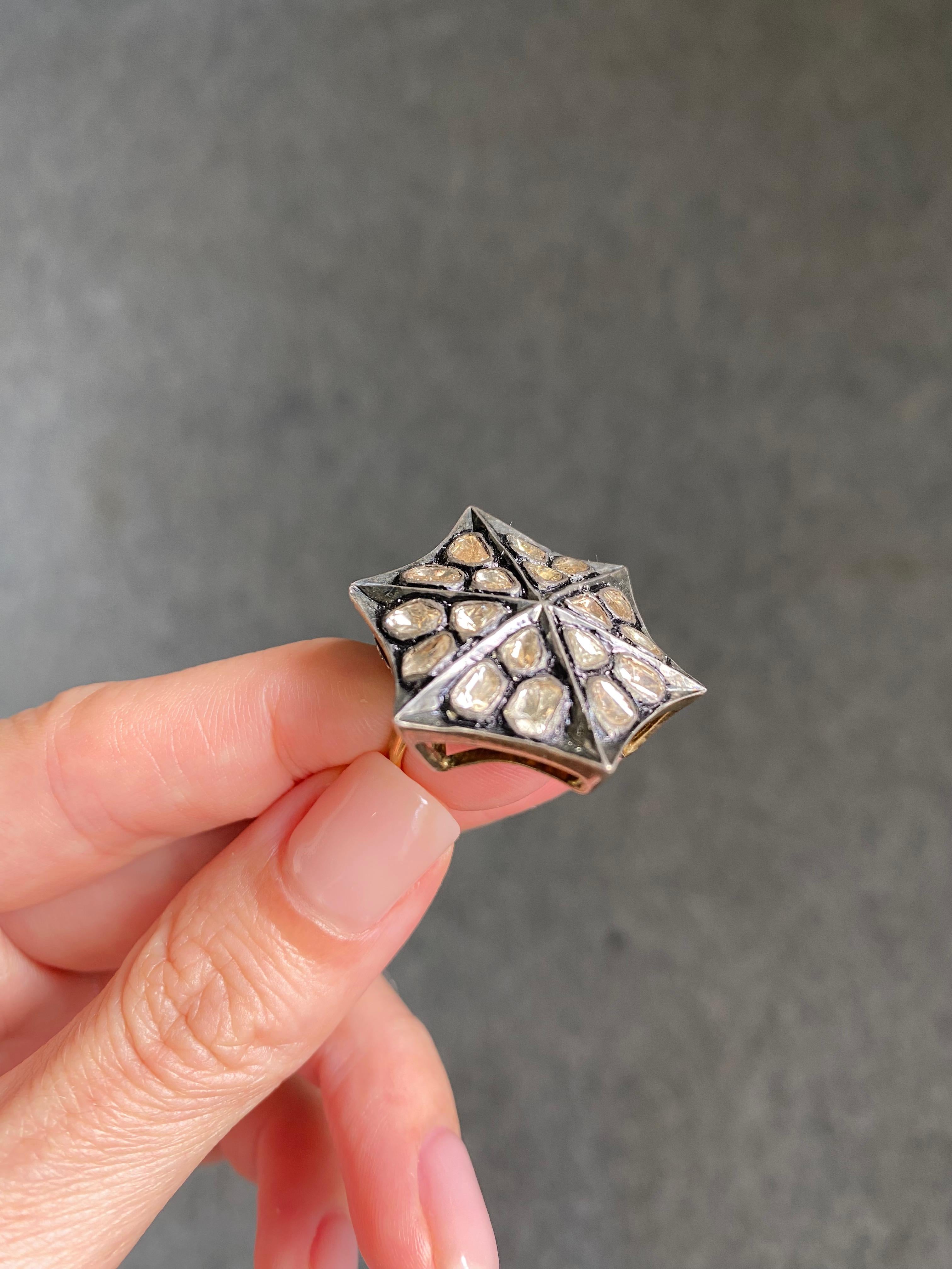 Rose Cut Diamond Cocktail RIng For Sale 3