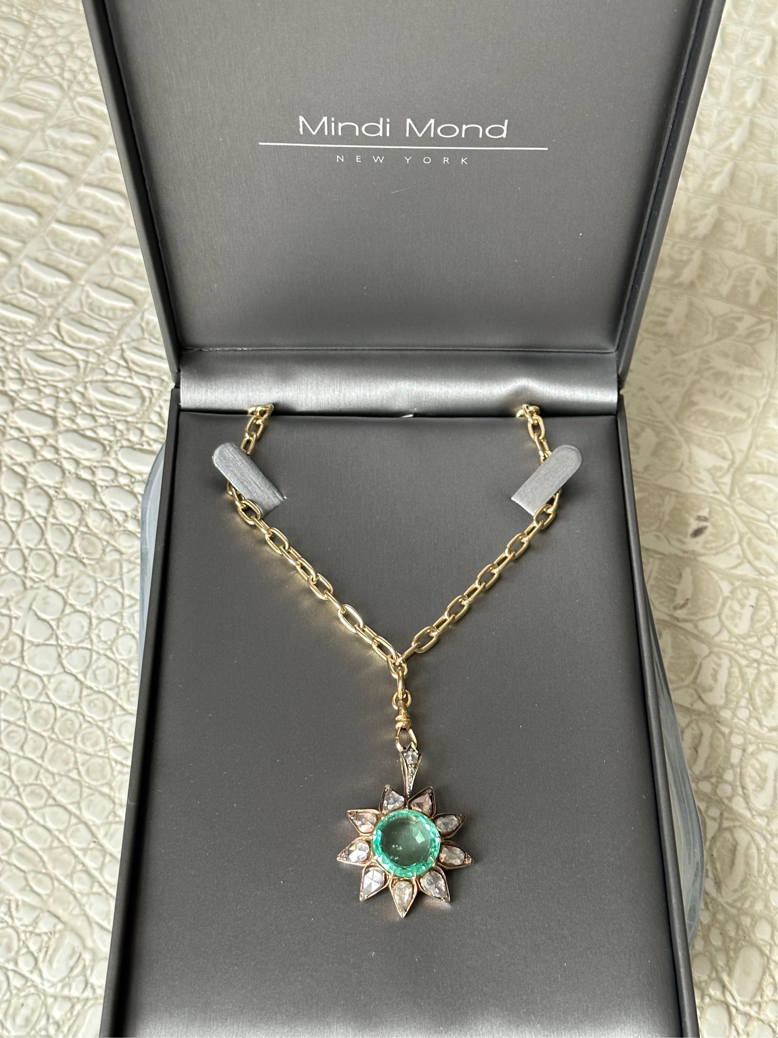 Women's or Men's Rose Cut Diamond Colombian Emerald Circa late 1700’s Gold Silver Pendant Brooch  For Sale