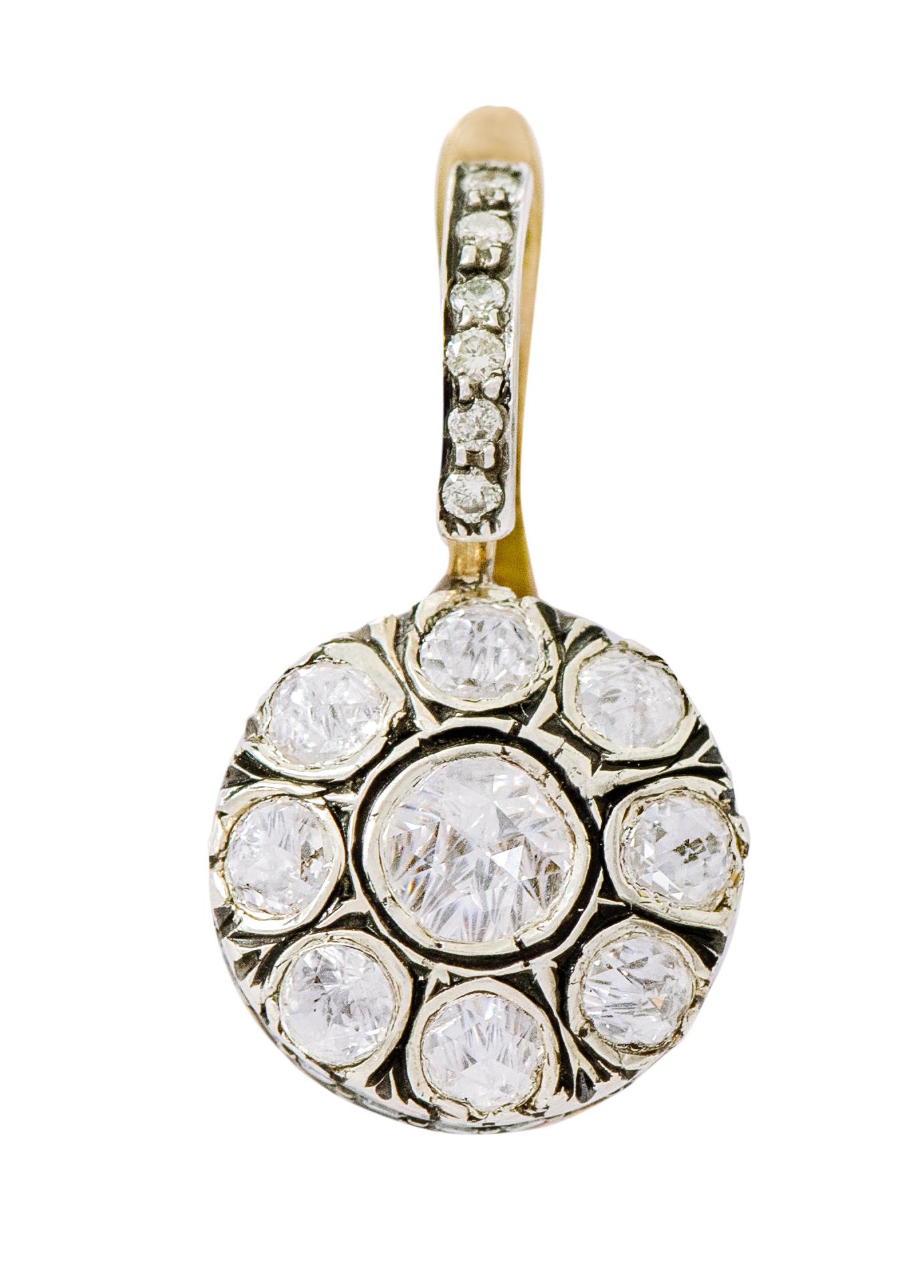 Rose-Cut Diamond Dangle Earrings in Victorian Style For Sale 1
