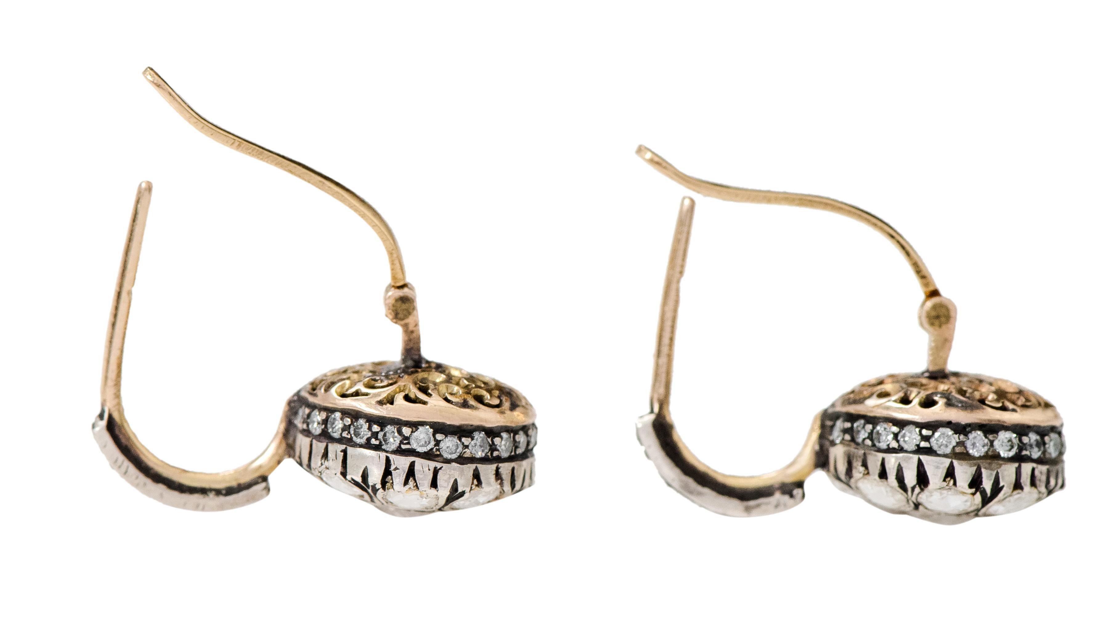 Rose-Cut Diamond Dangle Earrings in Victorian Style For Sale 2