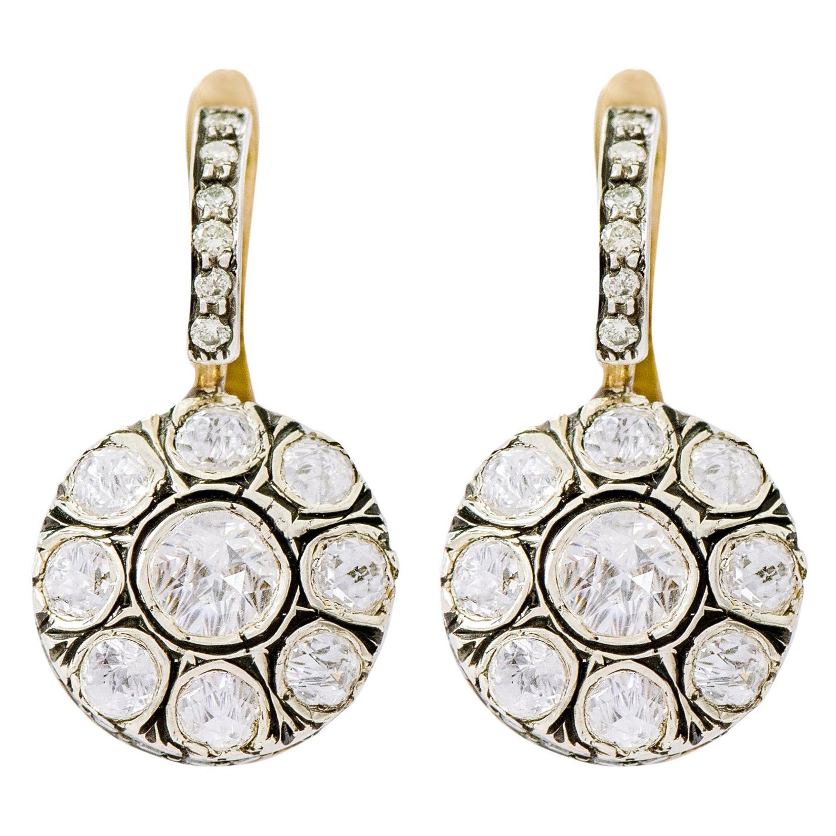 Pendientes colgantes de diamantes talla rosa de estilo victoriano