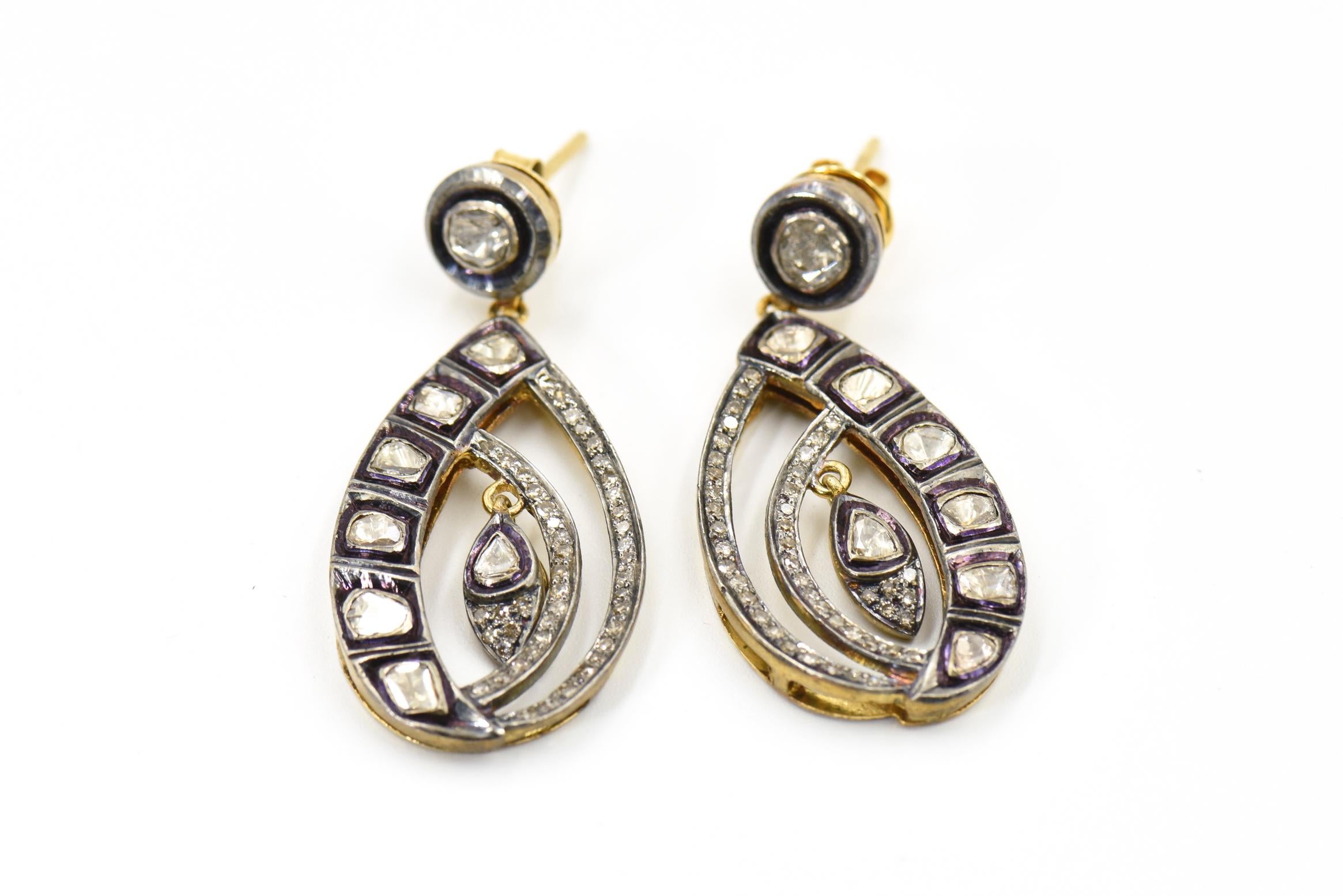 Women's Rose Cut Diamond Dangling Earrings