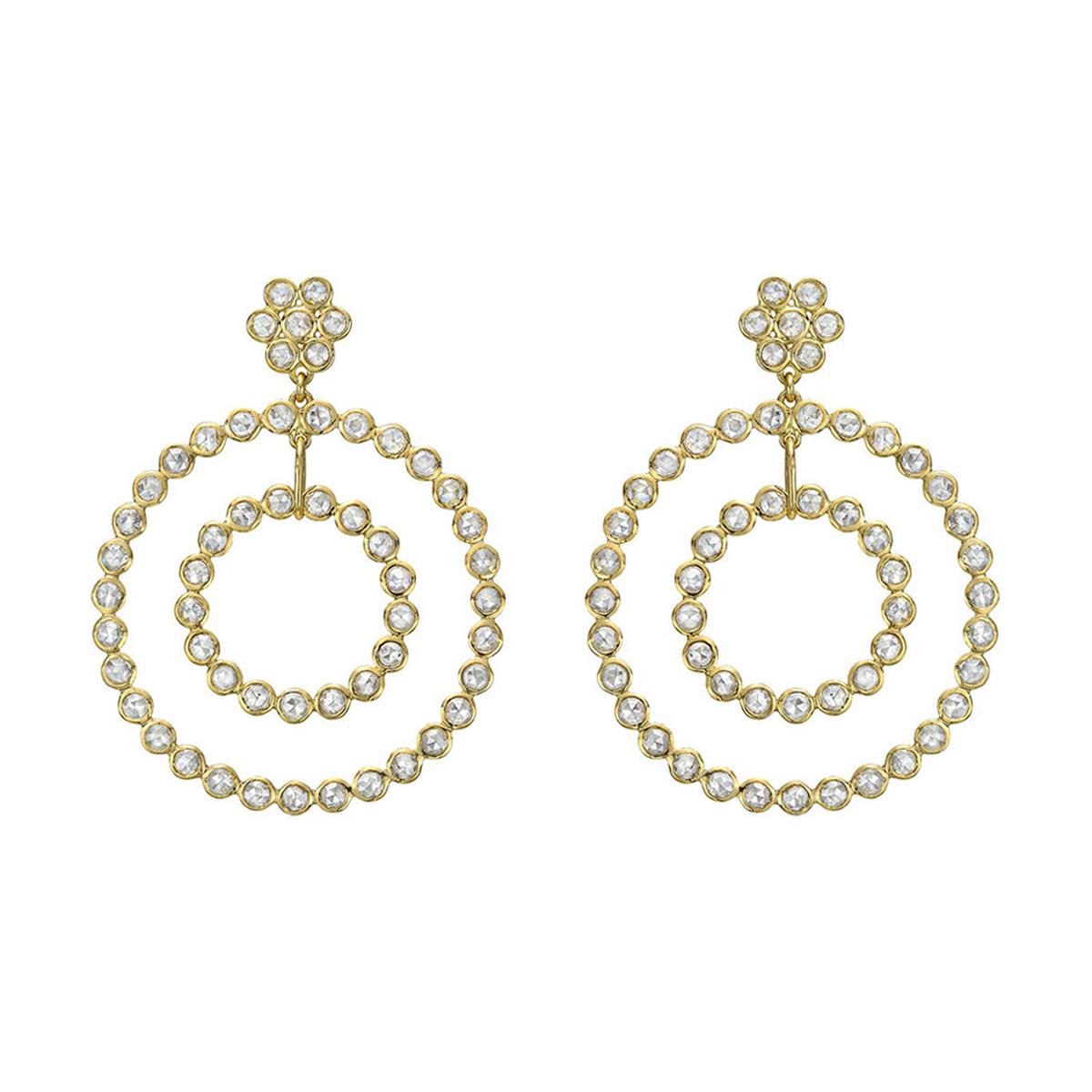 Rose-Cut Diamond Double Circle Drop Earrings For Sale