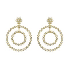 Rose-Cut Diamond Double Circle Drop Earrings