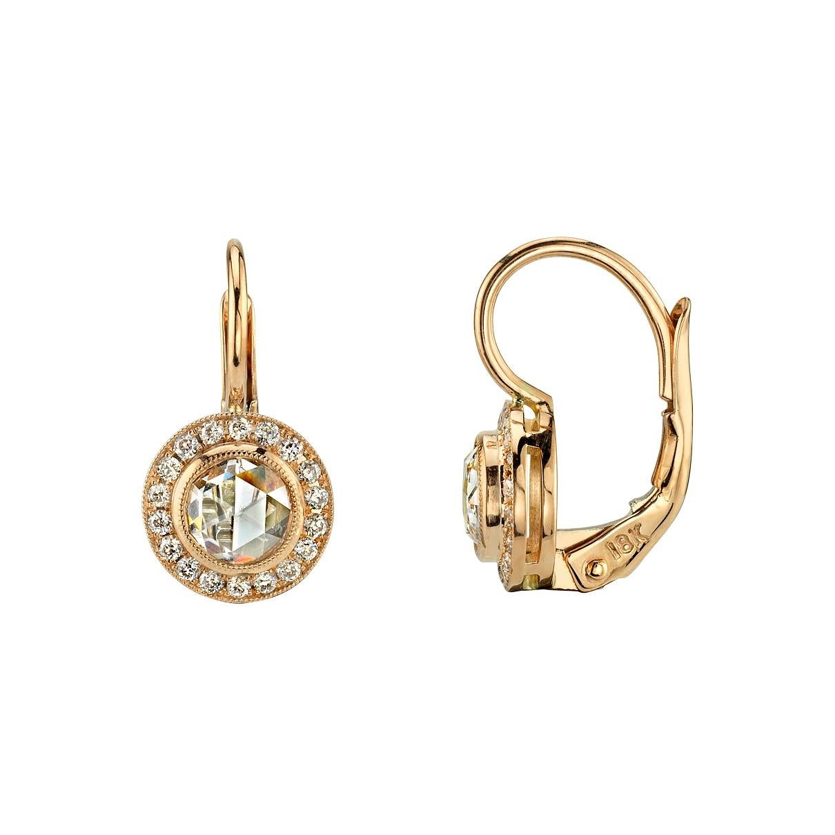 Handcrafted Mia Rose Cut diamond Drop Earrings by Single Stone For Sale