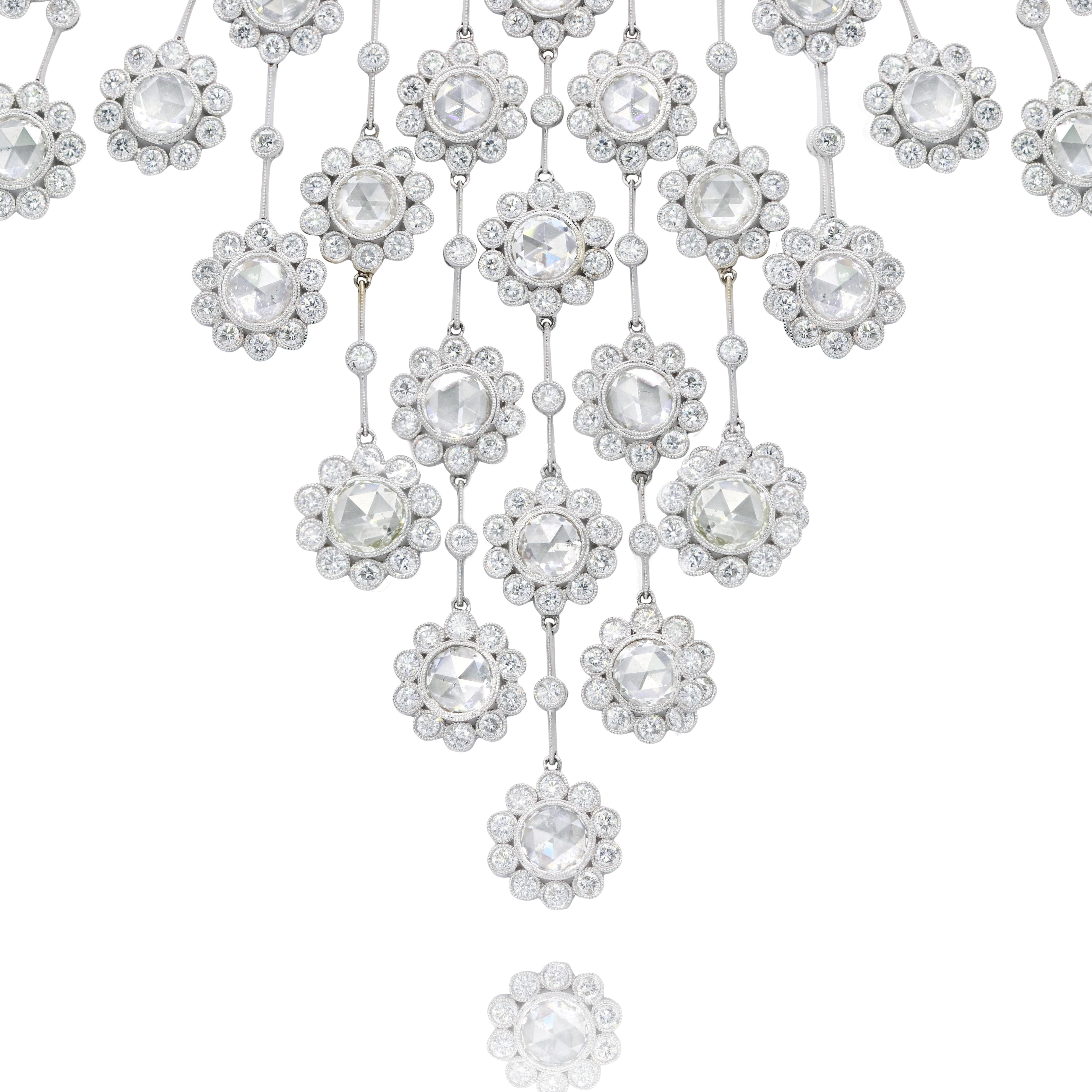 Rose Cut Diamond Drop Necklace in 18 Karat White Gold In New Condition For Sale In New York, NY