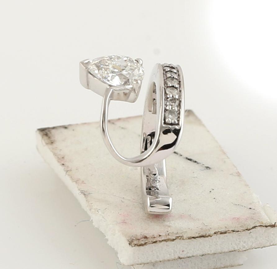 Contemporary Rose Cut Diamond Ear Cuff With Pave Diamonds Made In 18K White Gold For Sale